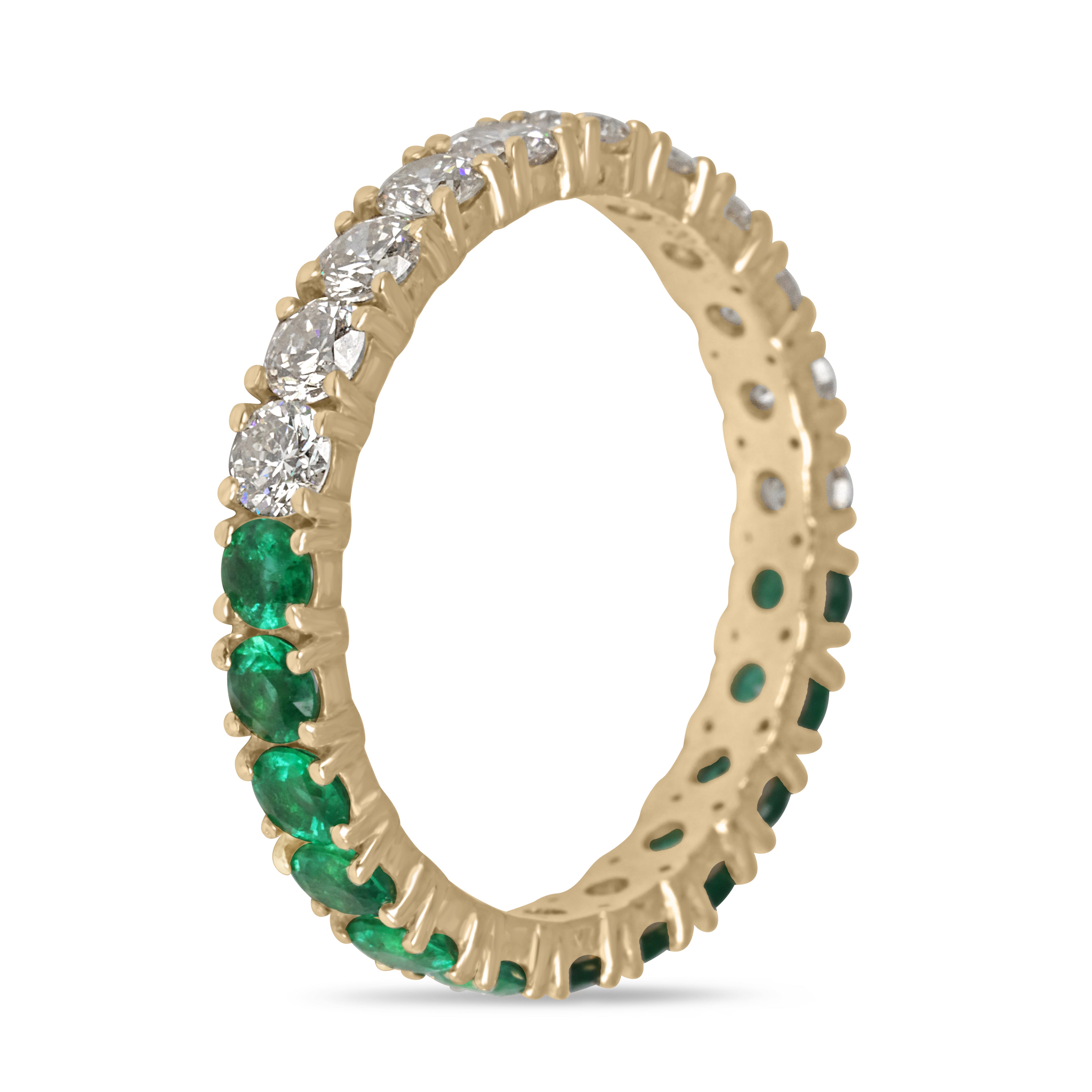 Half Round Emerald & Half Round Diamond Eternity Band 14K Gold- Size 7 - JR Colombian Emeralds
