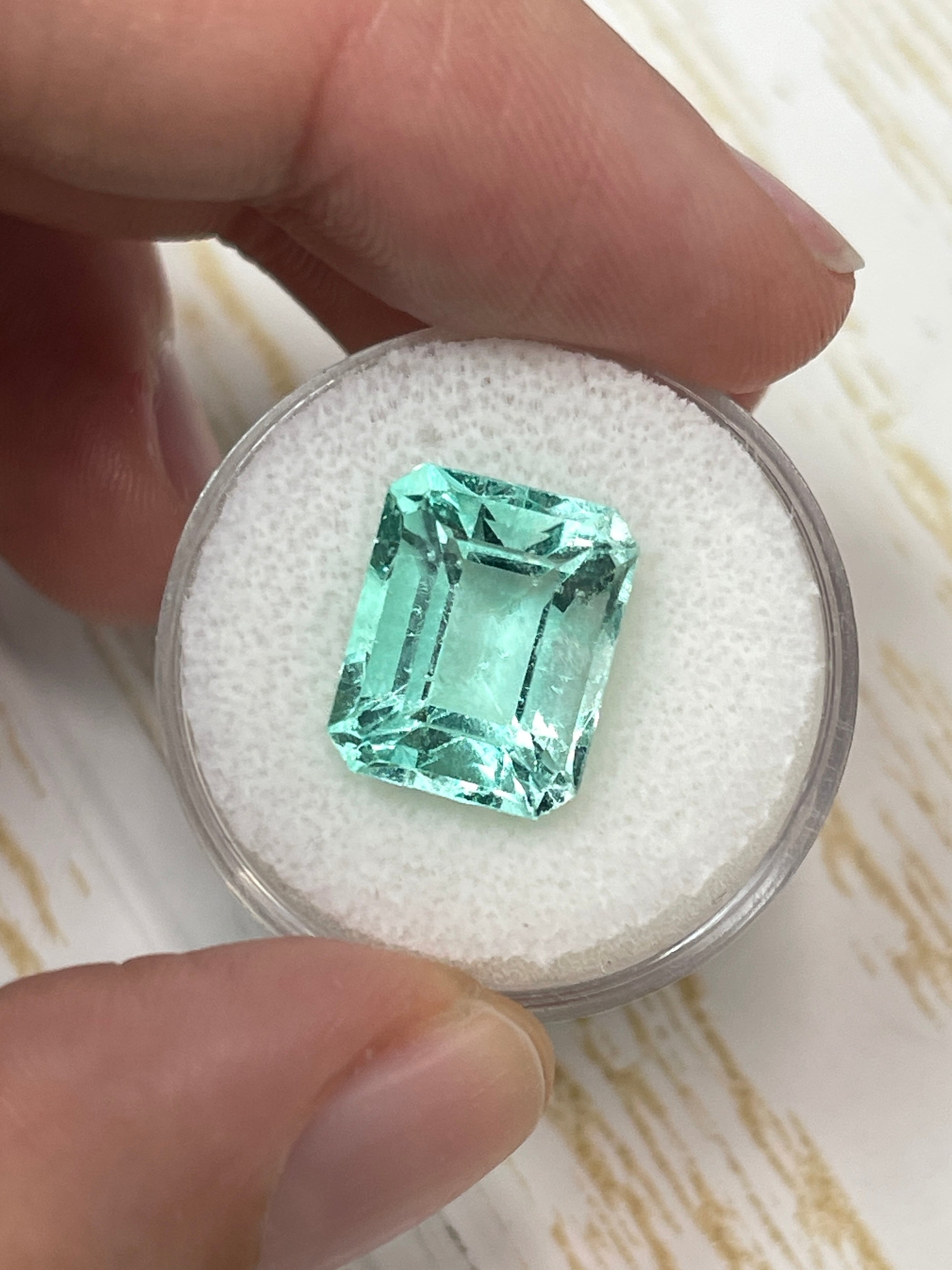 Large 10.26 carat VS Jyotish green Colombian emerald cut loose gemstone from JR Colombian Emeralds.