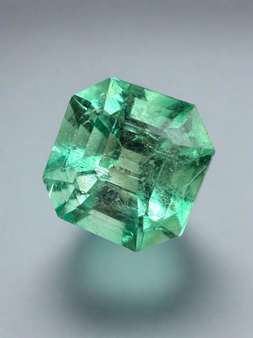 Large 10.49 Carat 13x13 Gemmy/Vibrant Natural Loose Colombian Emerald-Classic Asscher Cut - JR Colombian Emeralds