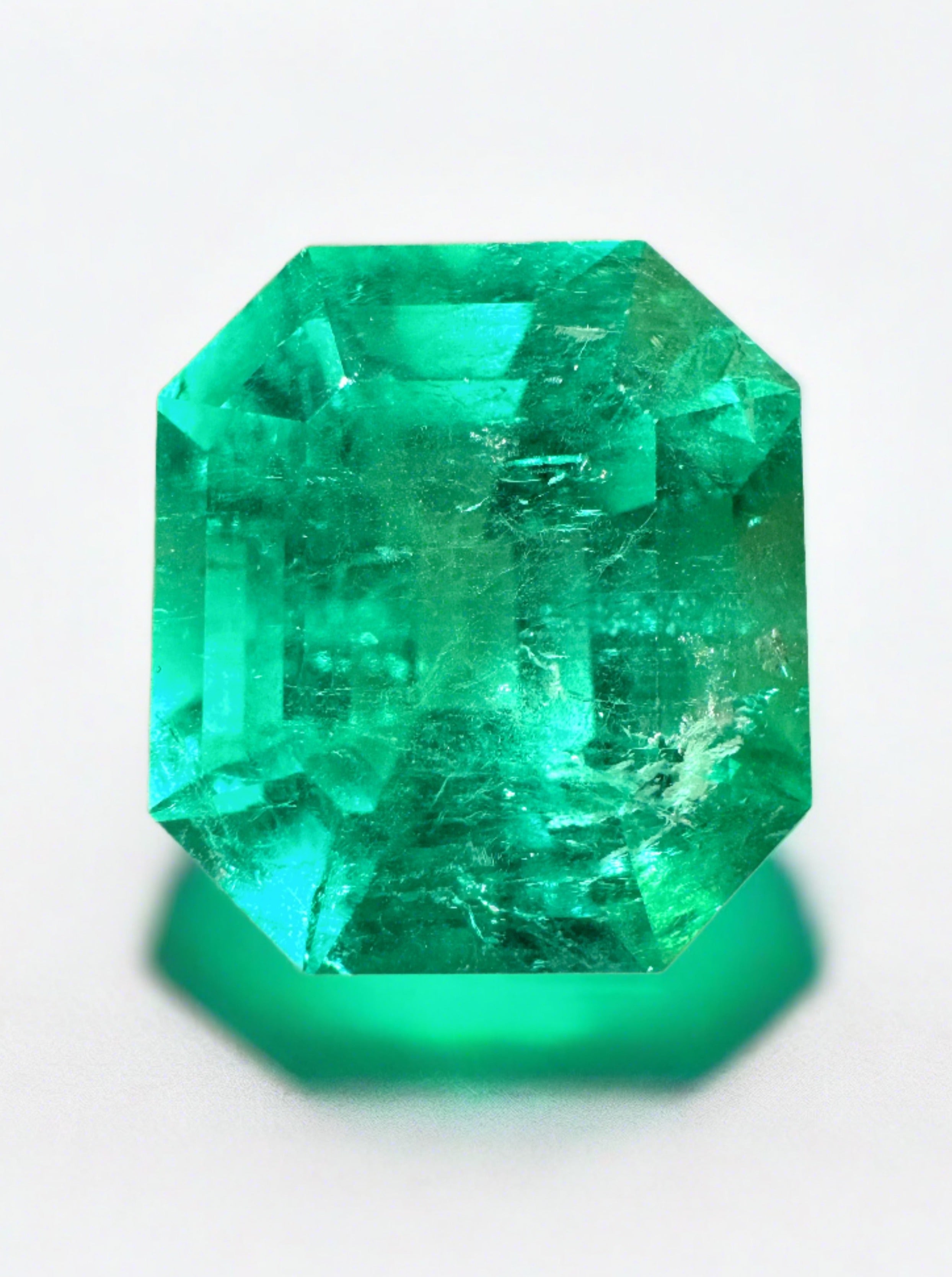 10.81 Carat GIA Minor Oil 14x13 Vivid Muzo Natural Loose Colombian Emerald-Asscher Cut - JR Colombian Emeralds