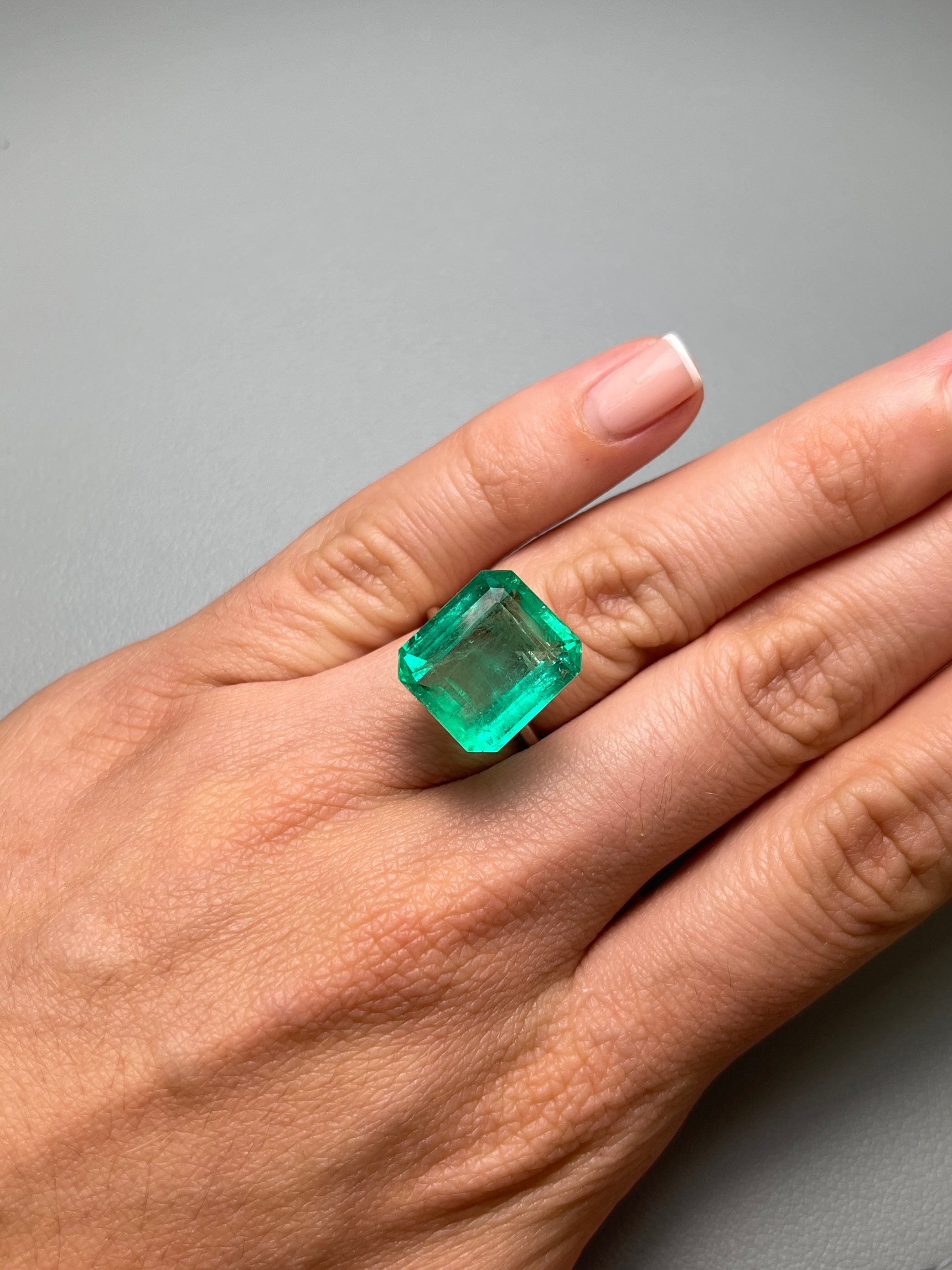 Large 13.82 Carat 15x14 Loose Colombian Emerald- Emerald Cut - JR Colombian Emeralds