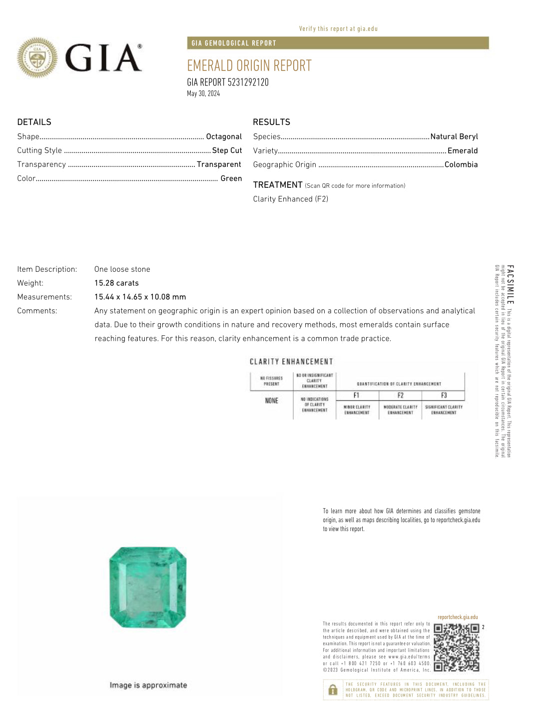 Large 15.28 carat Colombian emerald with GIA certificate, emerald cut, loose gemstone from JR Colombian Emeralds.