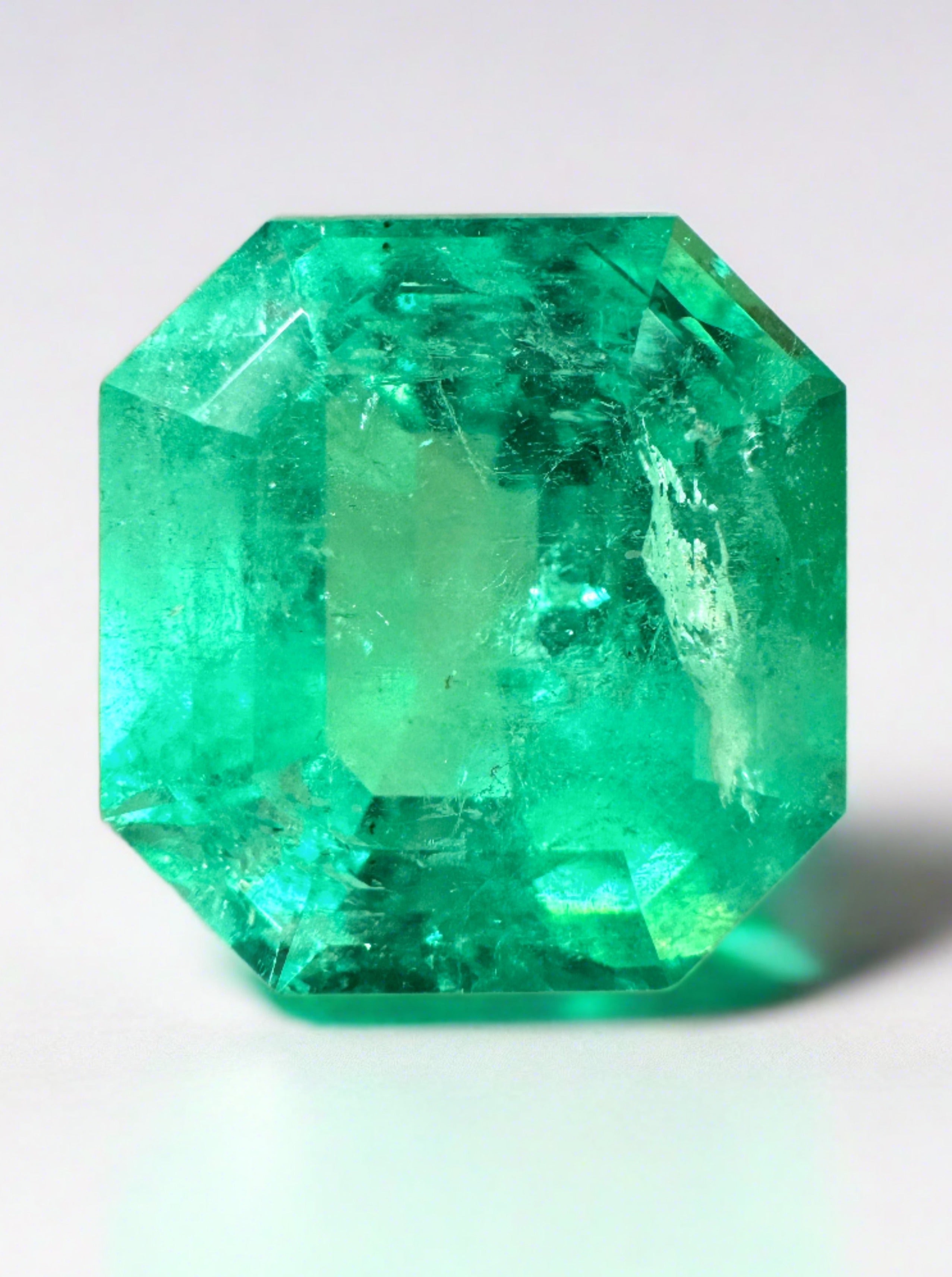 16.09 Carat 15.4x14.8 Yellowish Green Natural Loose Colombian- Asscher Cut - JR Colombian Emeralds