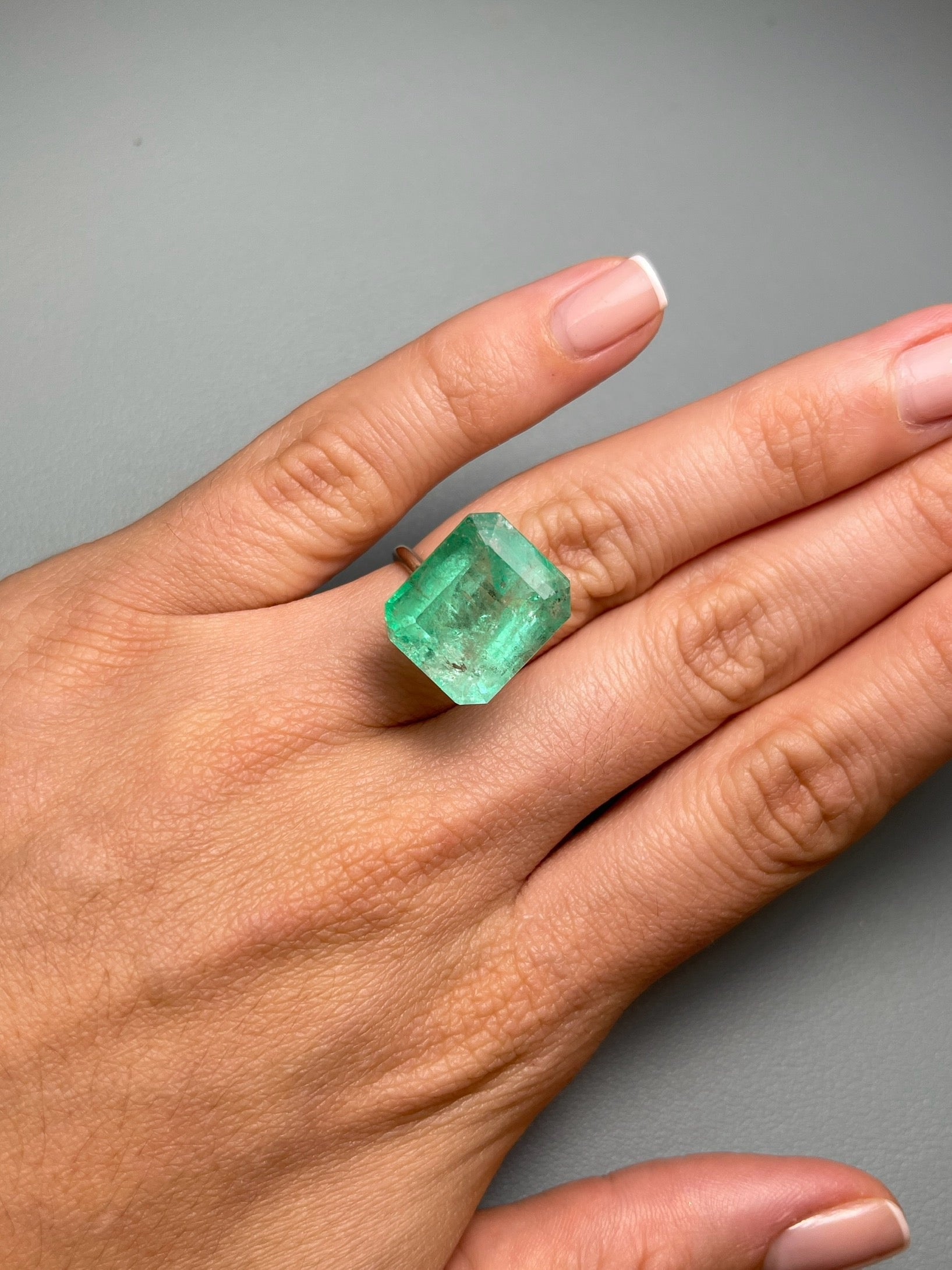 Large 17.64 Carat 17x14.5 Earthy Medium Loose Colombian Emerald- Emerald Cut - JR Colombian Emeralds