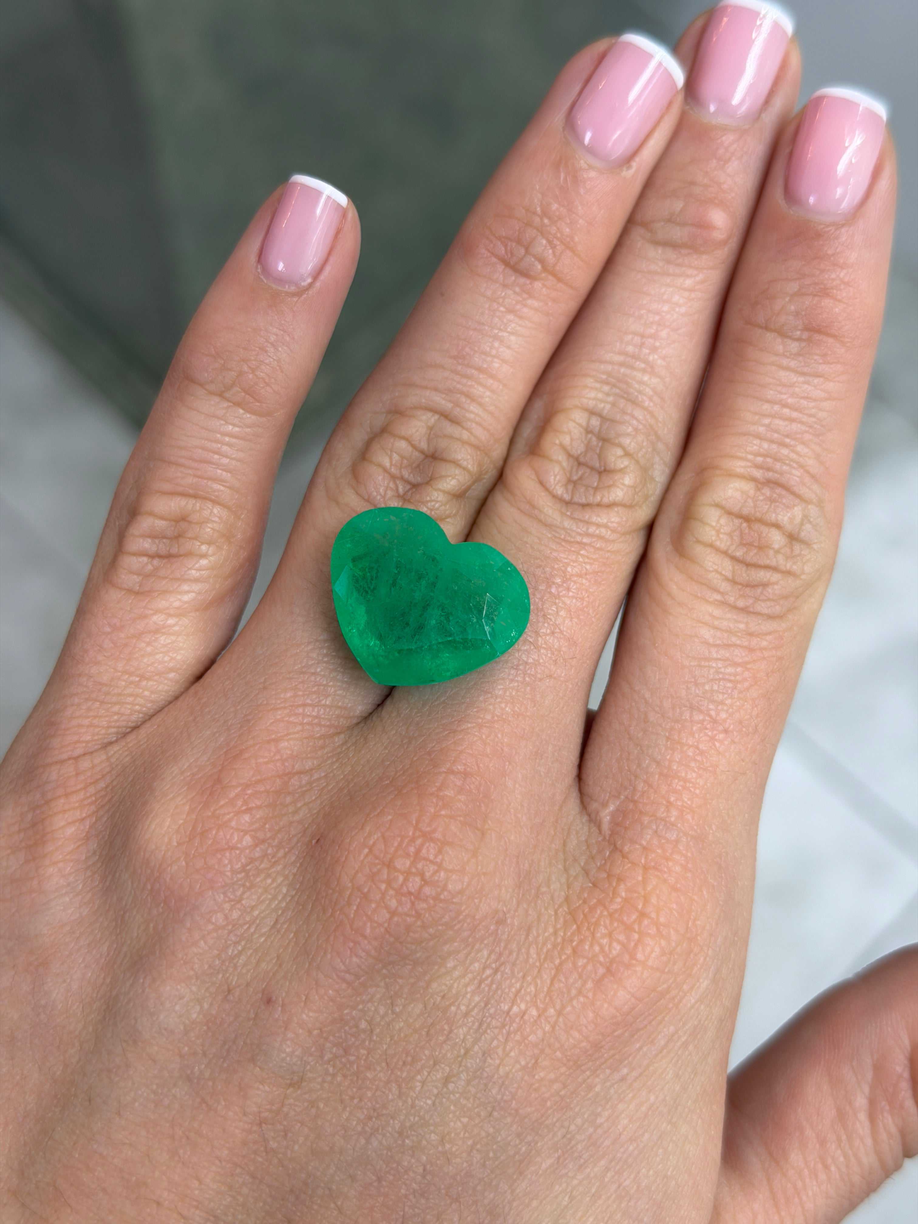 Large 23.97 Carat 18x22 Bright Green Natural Loose Colombian Emerald-Heart Cut