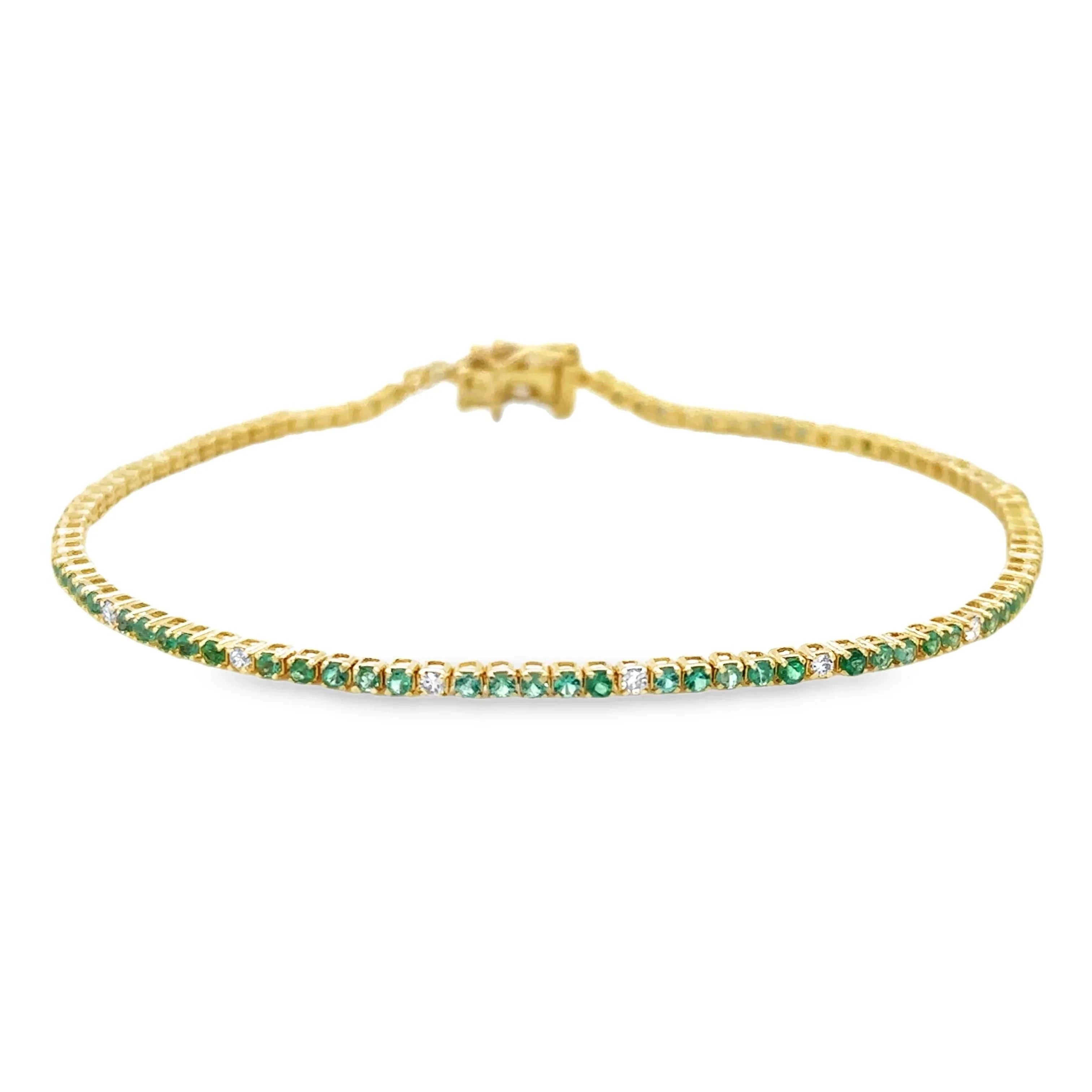 Petite 1.14tcw Emerald and Diamond Tennis Bracelet in 14K Yellow Gold, 7 inches length