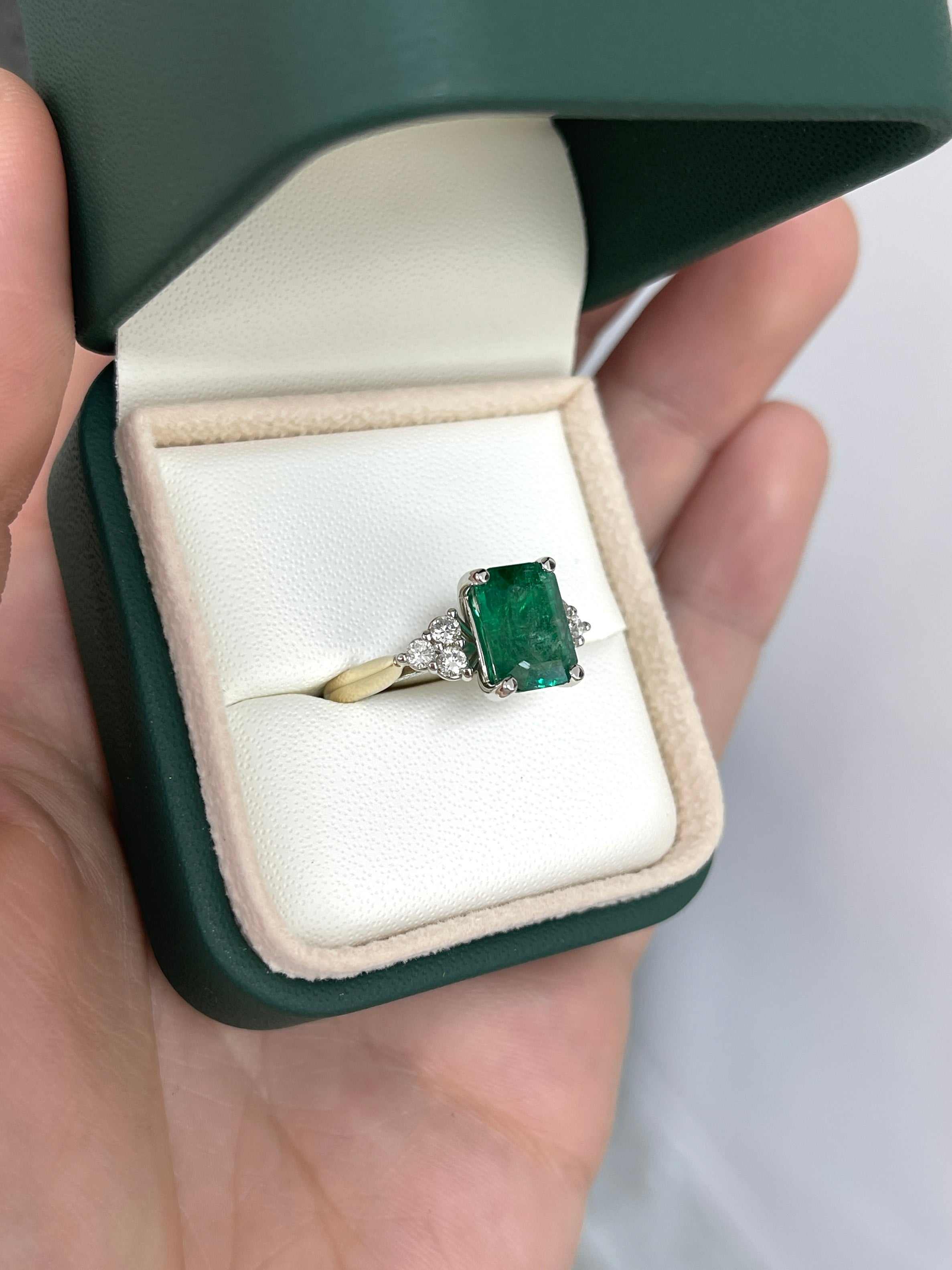 3.64tcw Emerald & Diamond Cluster 7 Stone Engagement Ring 14K Two Toned - JR Colombian Emeralds