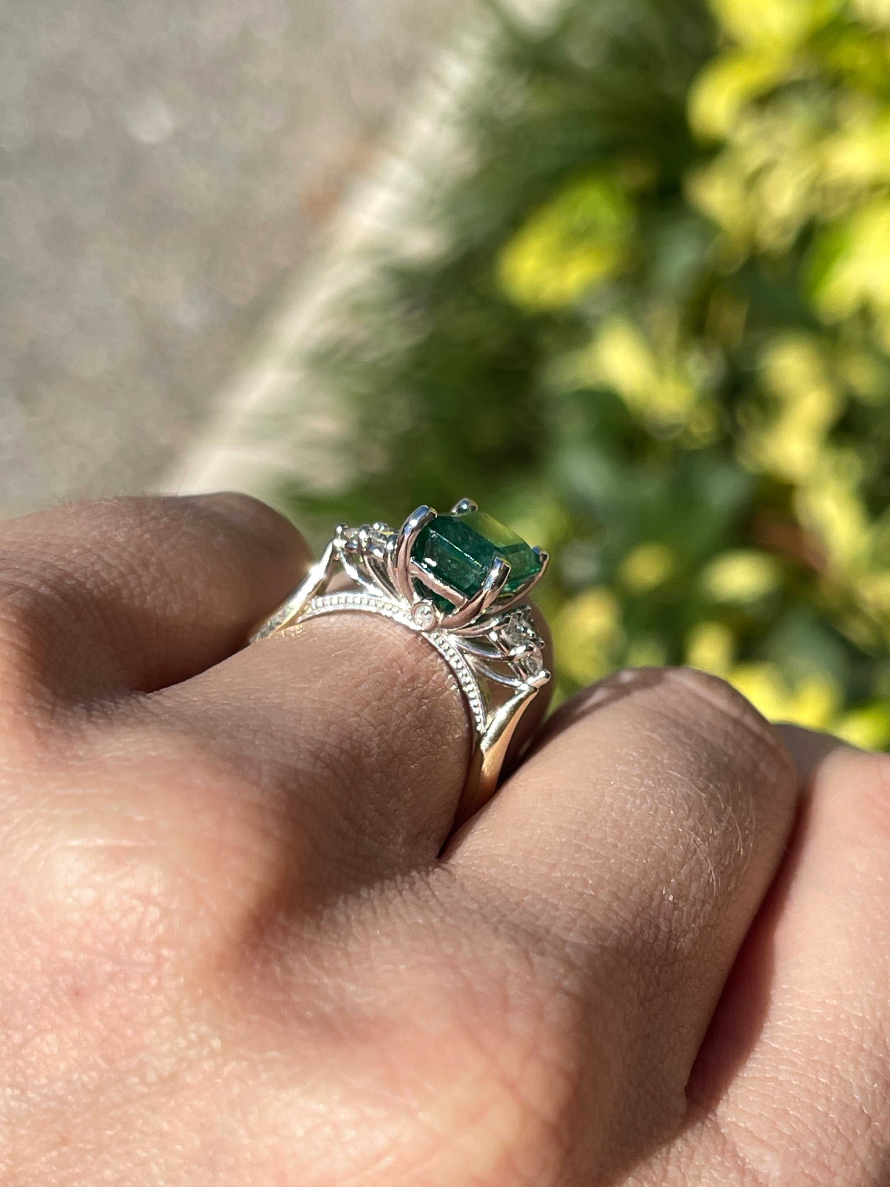 3.64tcw Emerald & Diamond Cluster 7 Stone Engagement Ring 14K Two Toned - JR Colombian Emeralds