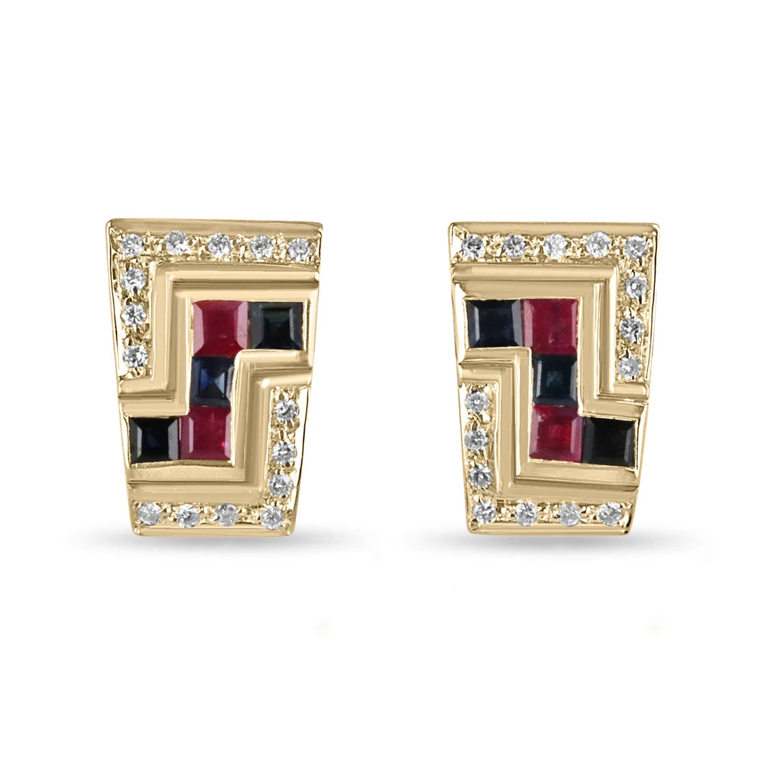 JR Colombian Emeralds 1.78tcw natural sapphire ruby diamond earrings in silver with latch back closure, elegant and vibrant jewelry.