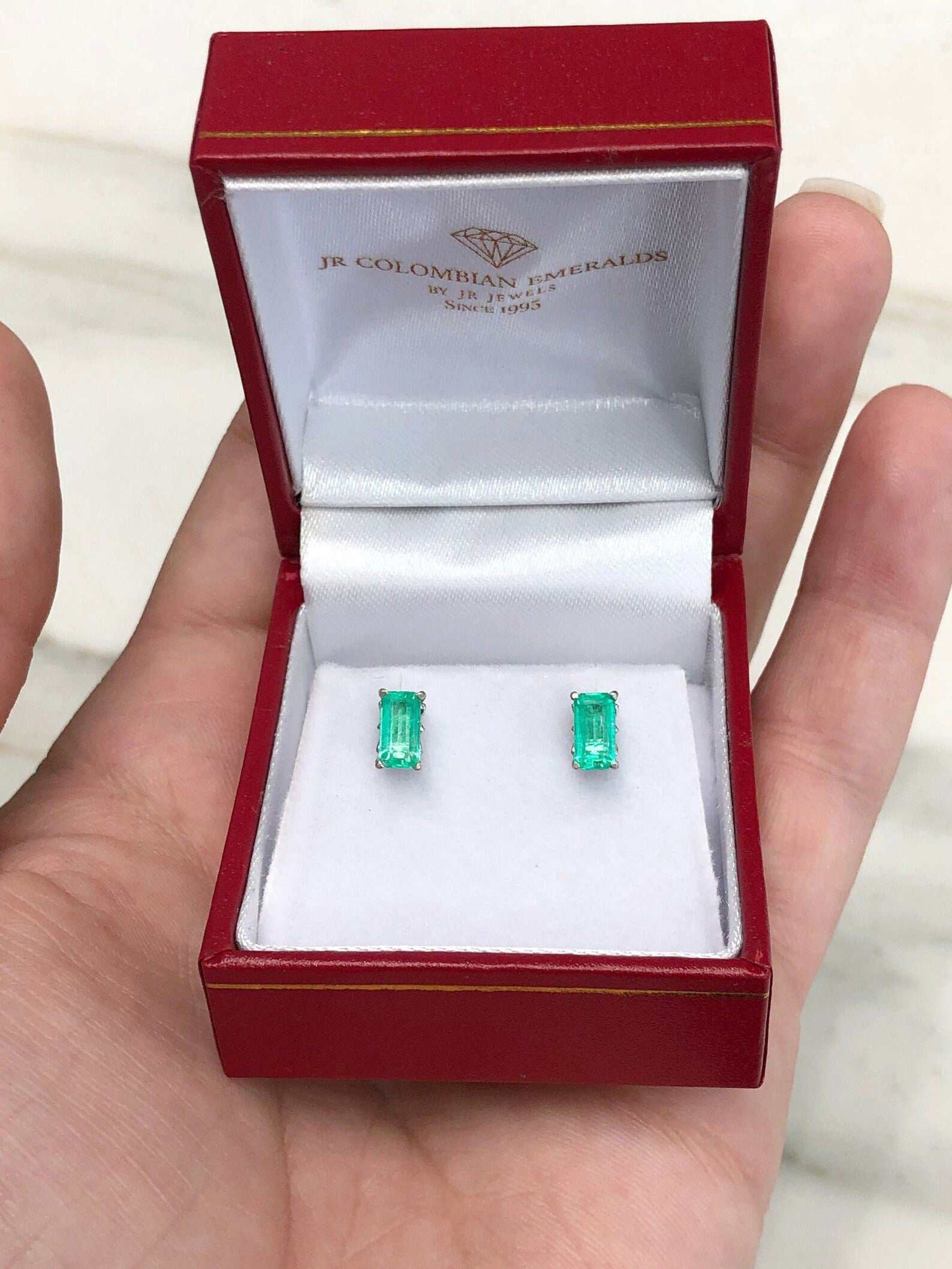 1.10tcw Elongated Vibrant Green Zambian Fleur De Lis Stud Earrings 14K