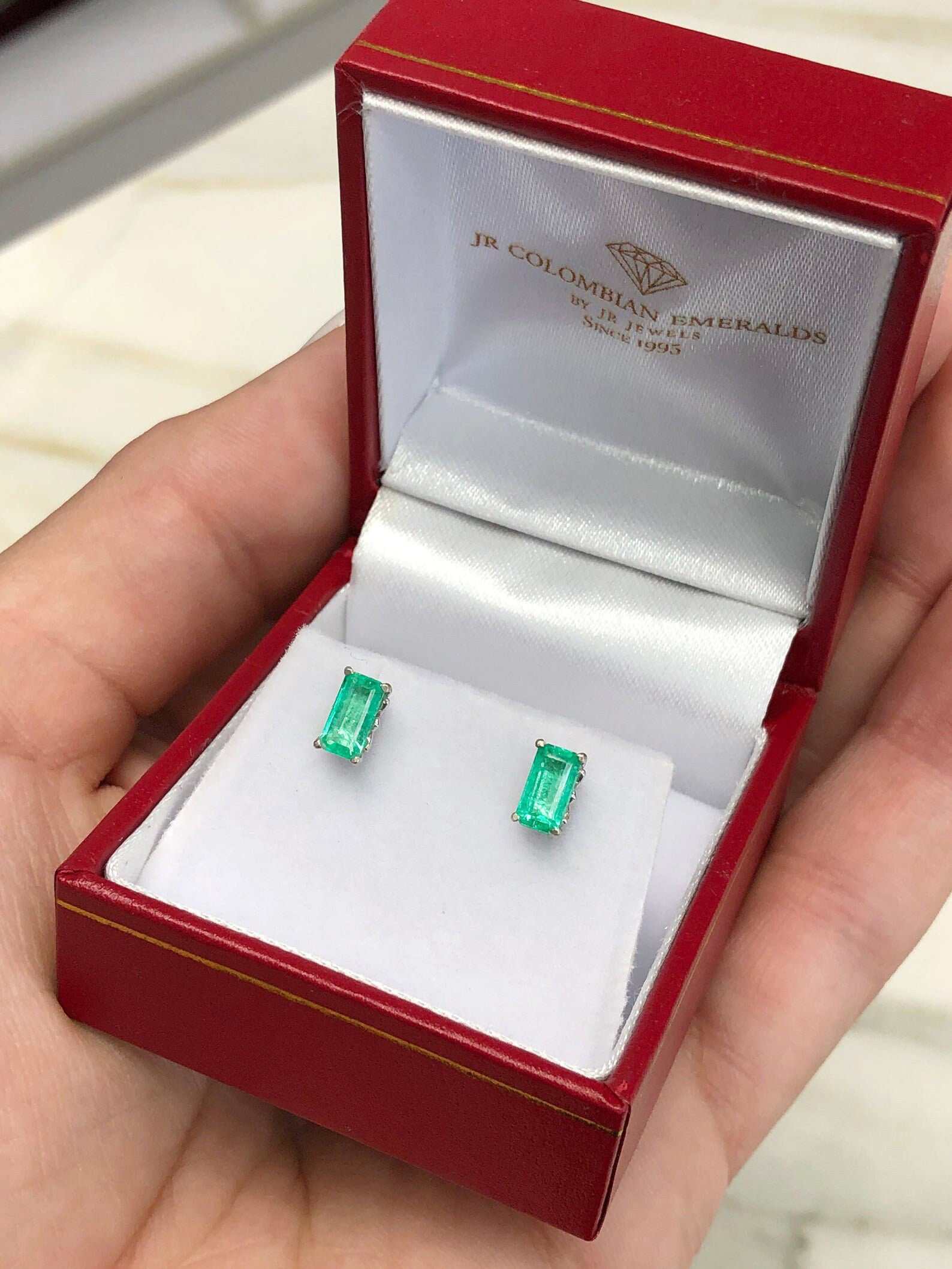 1.10tcw Elongated Vibrant Green Earth Mined Fleur De Lis Stud Earrings 14K