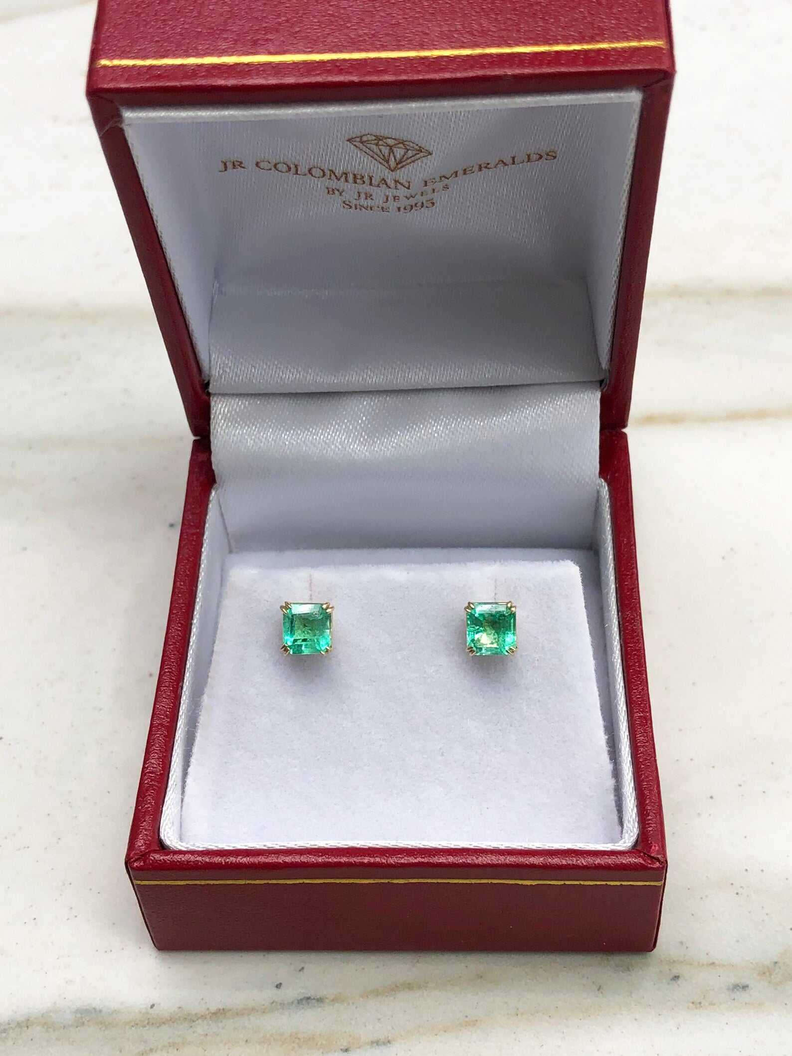 1.0tcw Double Claw Prong Square cut Emerald Petite Stud Earrings 14K