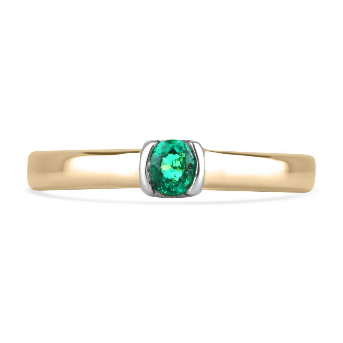 0.35ct Petite Colombian Emerald round natural gemstone engagement ring in two-tone 18K gold tension setting
