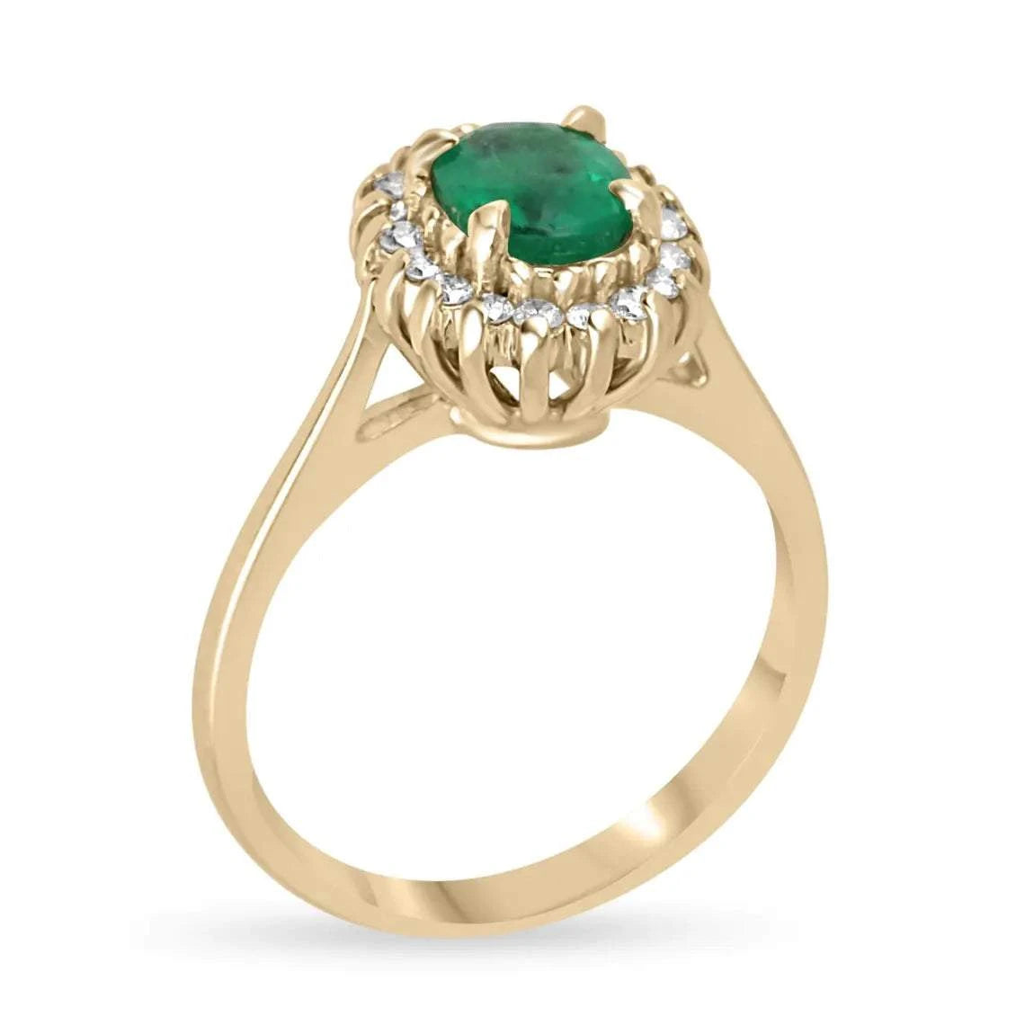 1.05ct Radiates Vivid Green Oval Emerald Halo Ring with Diamond Sparkle