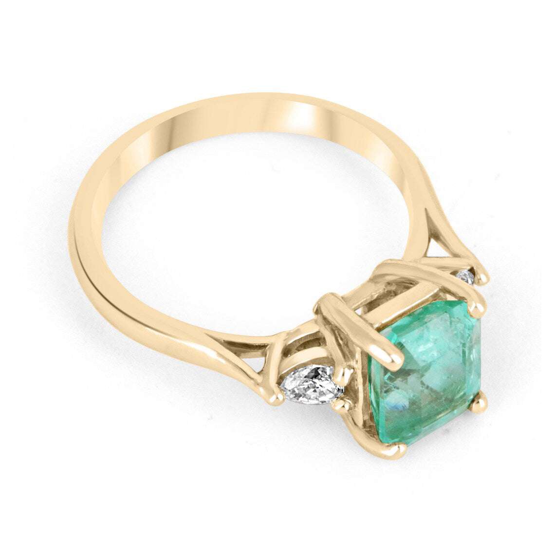 1.59tcw Emerald Three Stone Pear Diamond Ring Yellow Gold 14K