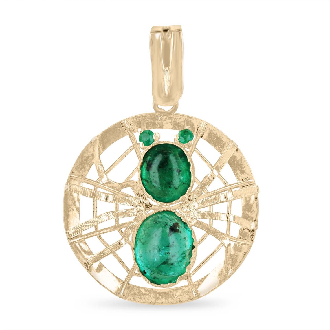 5.23ct Colombian Emerald Cabochon Oval Spider Pendant Necklace