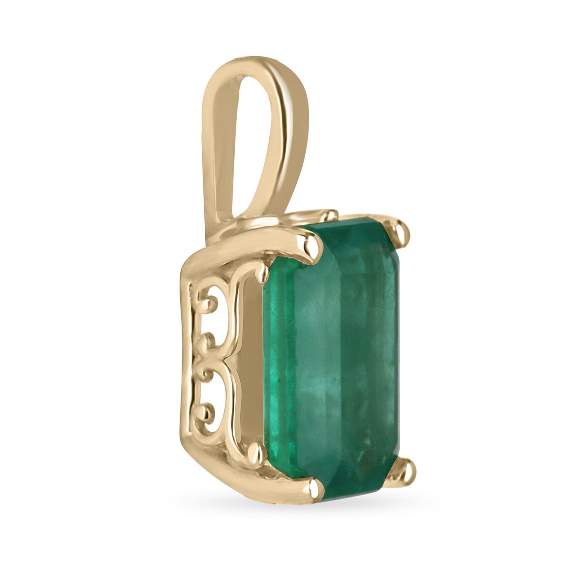 3.62ct Natural Emerald Cut Solitaire Emerald Fleur De Lis Pendant