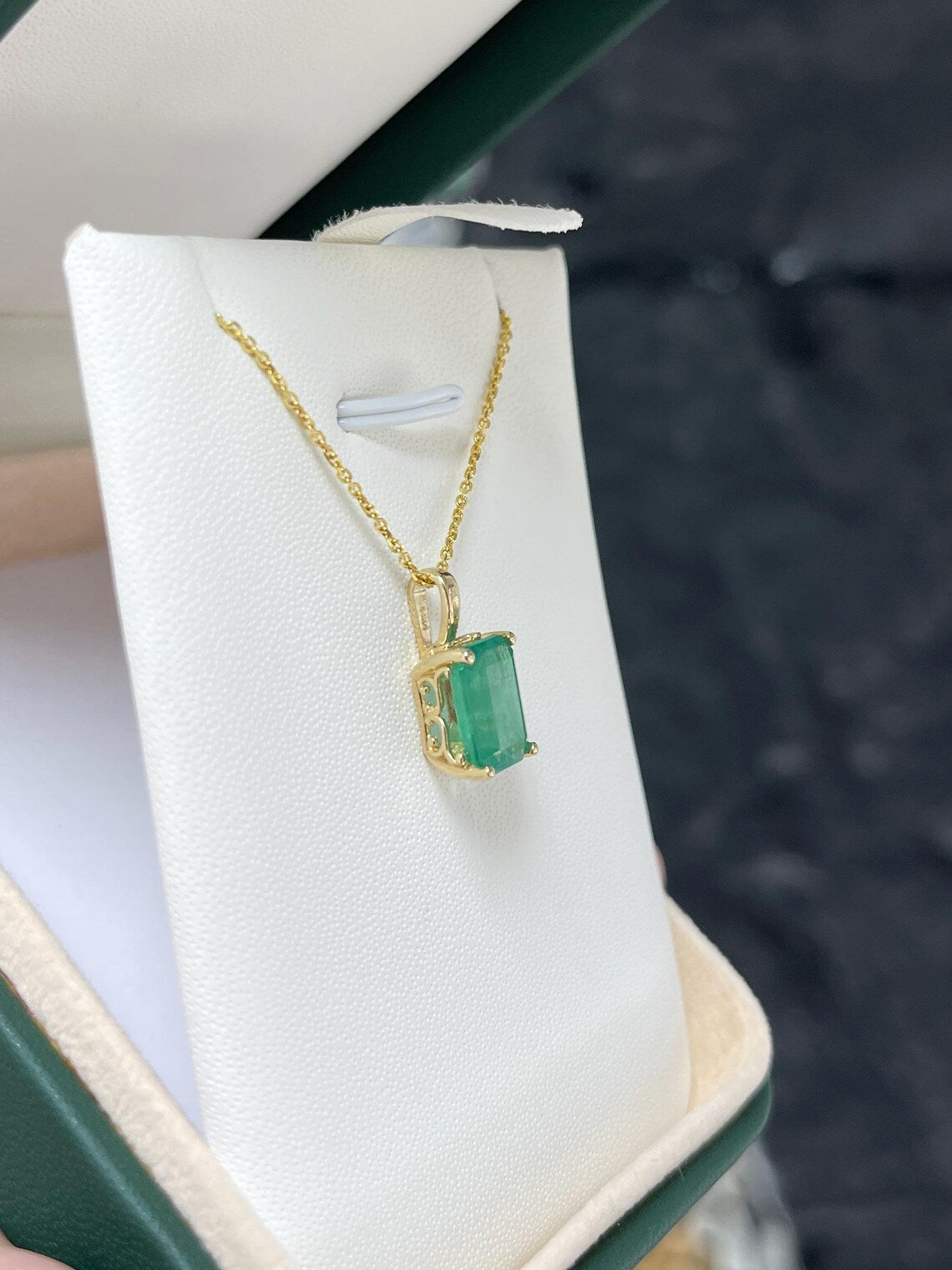 3.62ct Natural Emerald Cut Solitaire Emerald Fleur De Lis Pendant