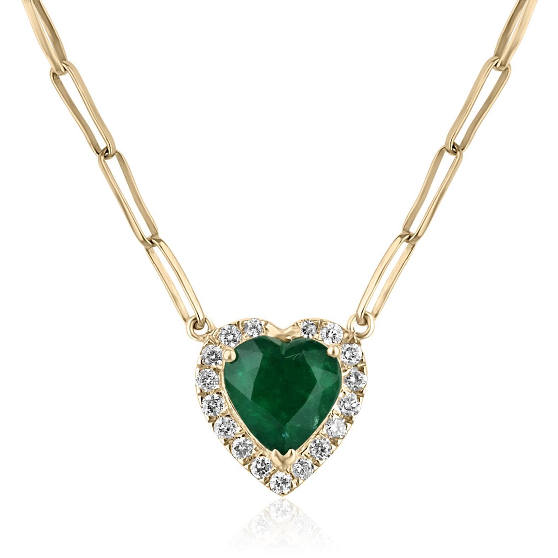 2.0Tcw Heart Emerald Glows In Diamond Halo Pendant Necklace - JR Colombian Emeralds