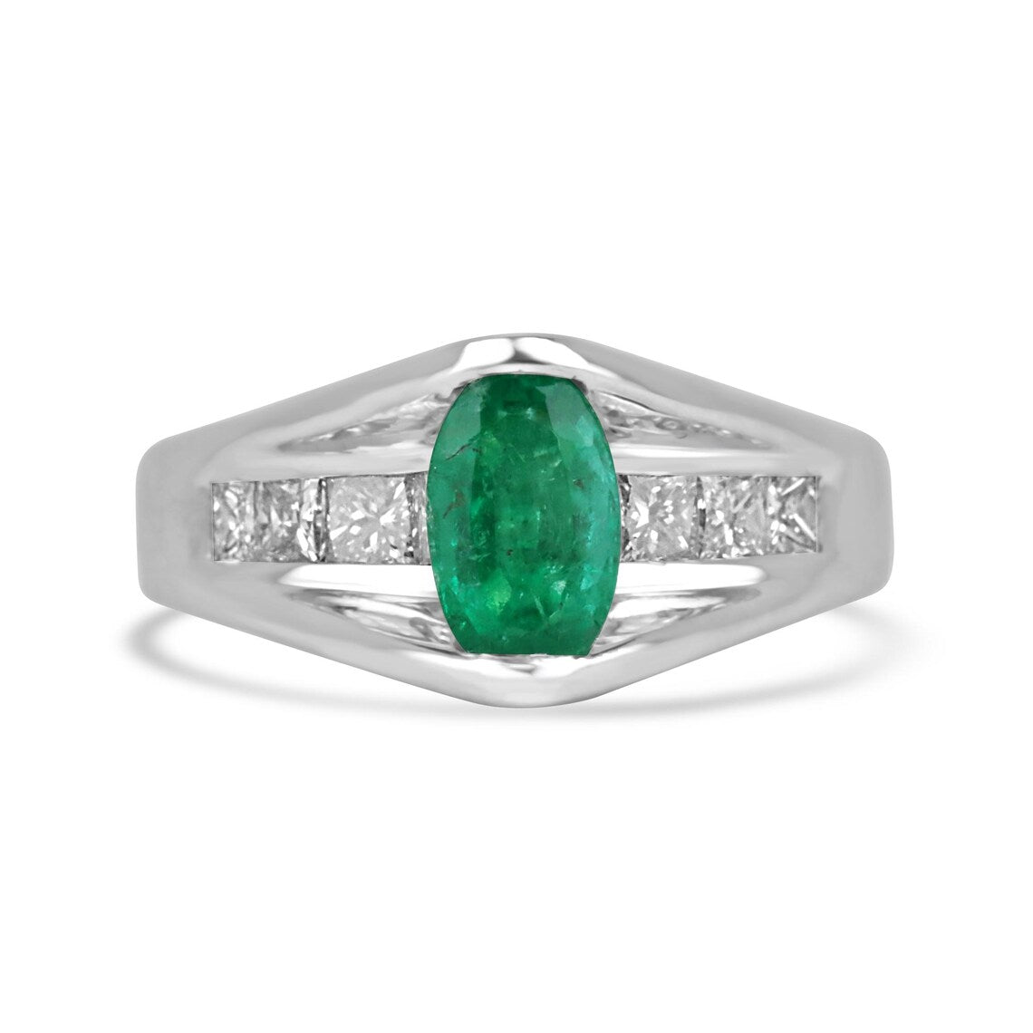 2.10 Carat Features Levitating Oval Emerald with Princess Diamond Row