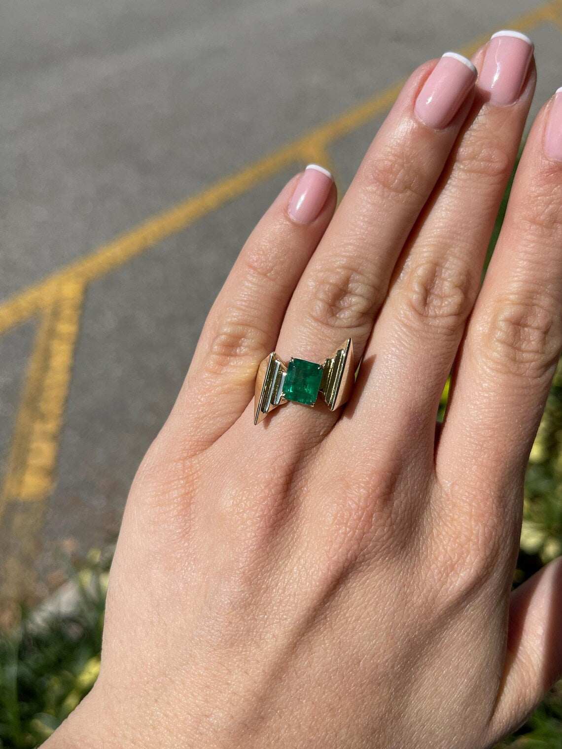 2.18ct Lush Dark Green Emerald Cut Solitaire Ring for Statement Look