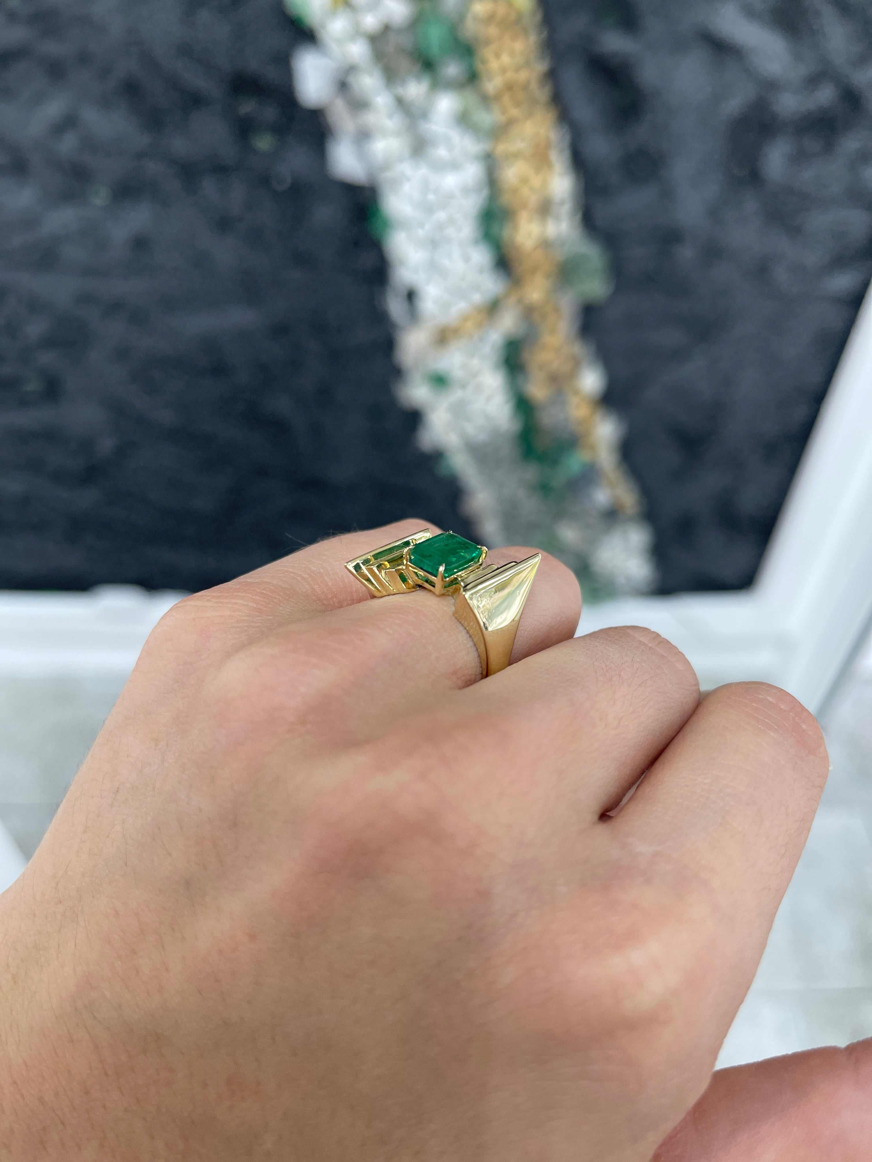 2.18ct Lush Dark Green Emerald Cut Statement Look Solitaire Ring - JR Colombian Emeralds