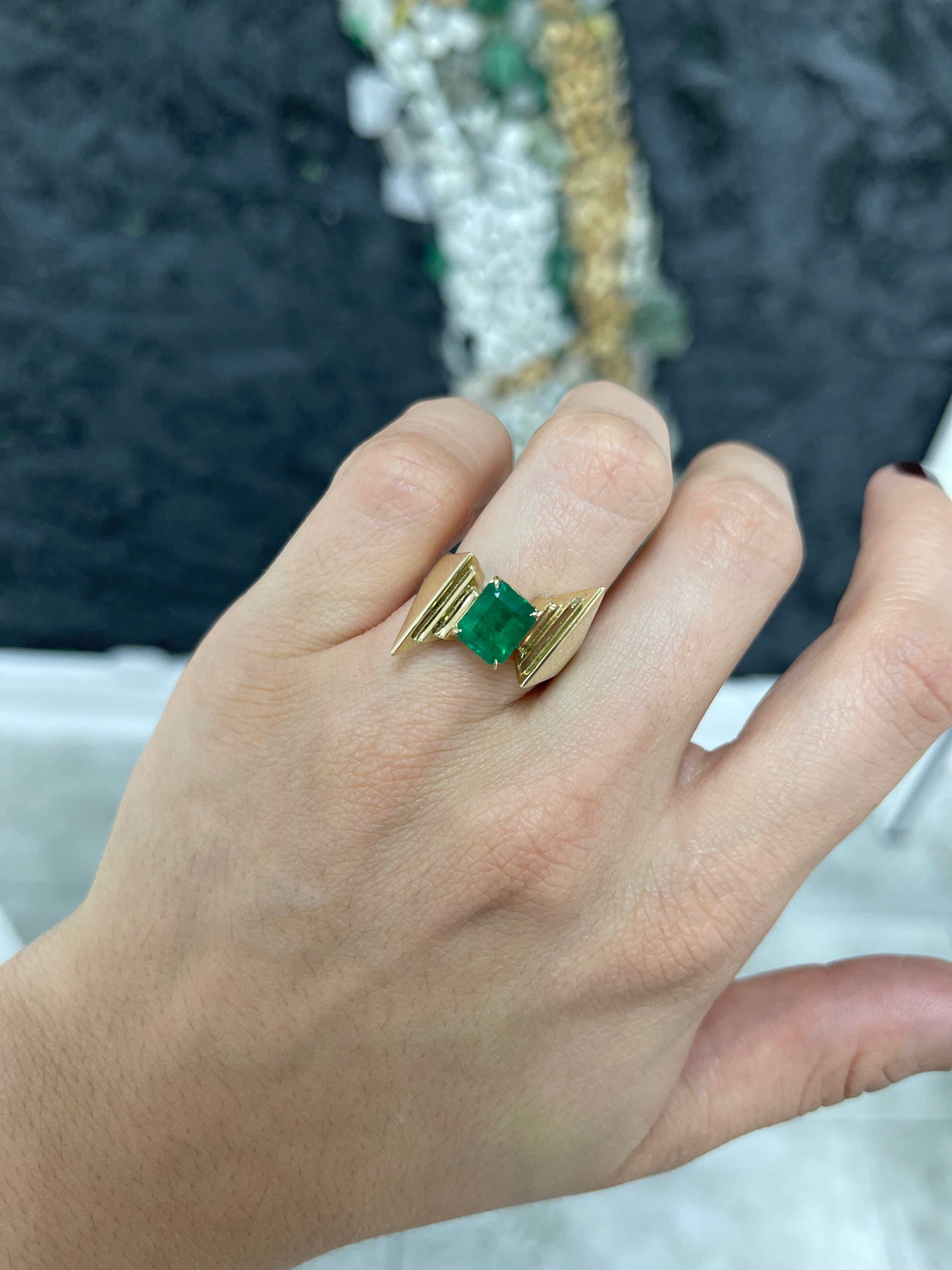 2.18ct Lush Dark Green Emerald Cut Statement Look Solitaire Ring - JR Colombian Emeralds