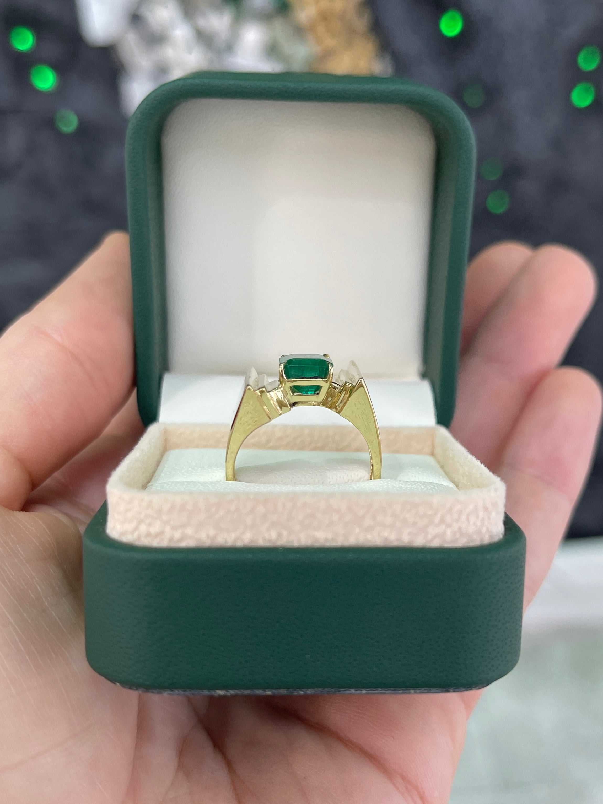 2.18ct Lush Dark Green Emerald Cut Statement Look Solitaire Ring - JR Colombian Emeralds
