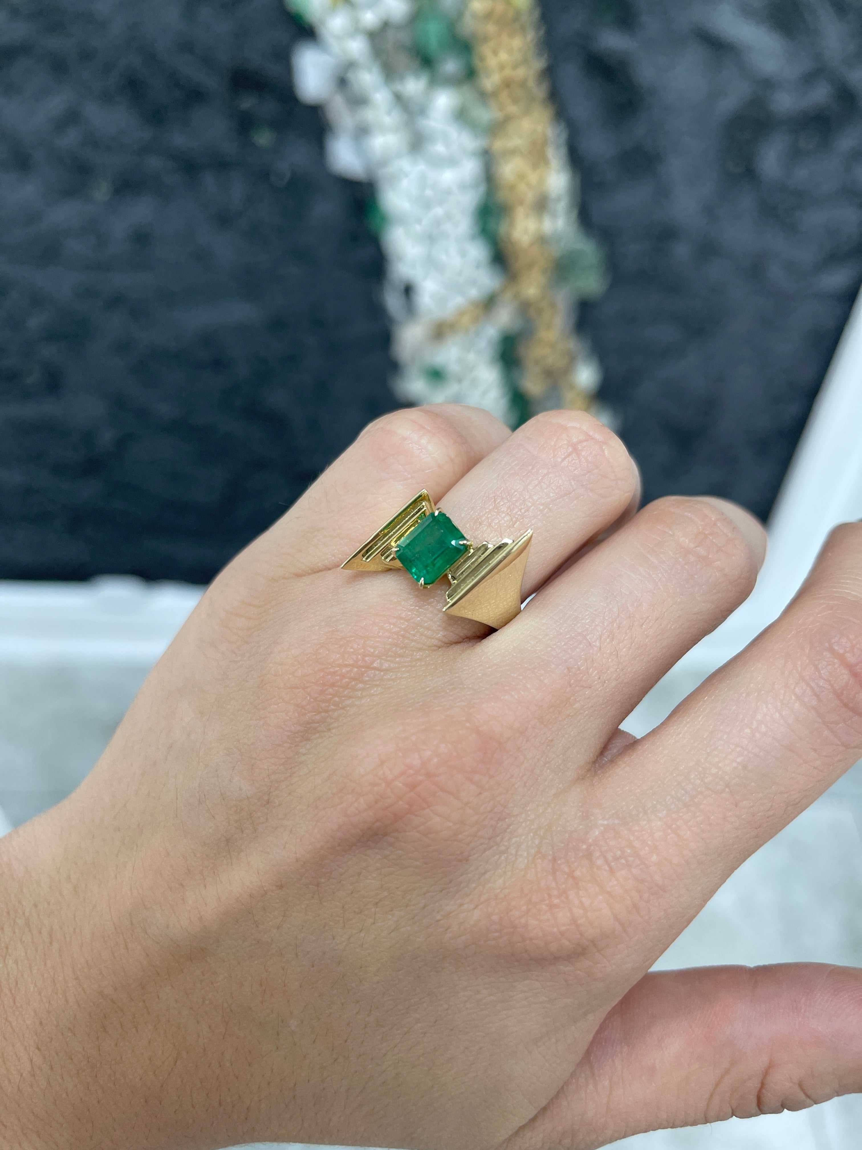 2.18ct Lush Dark Green Emerald Cut Statement Look Solitaire Ring - JR Colombian Emeralds