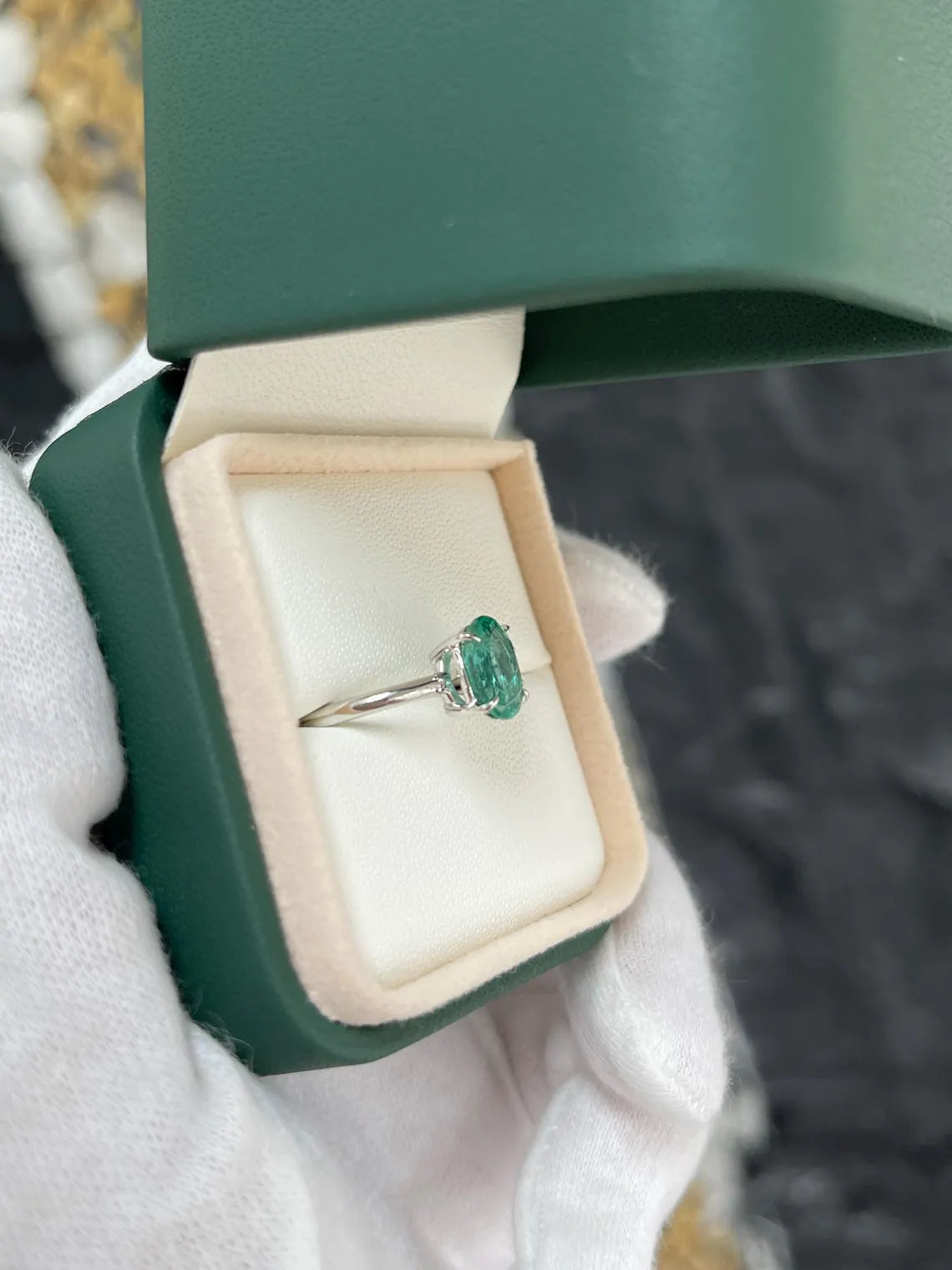 2.40 Carat Features Emerald With Oval And Round Cuts Toi Et Moi Ring - JR Colombian Emeralds