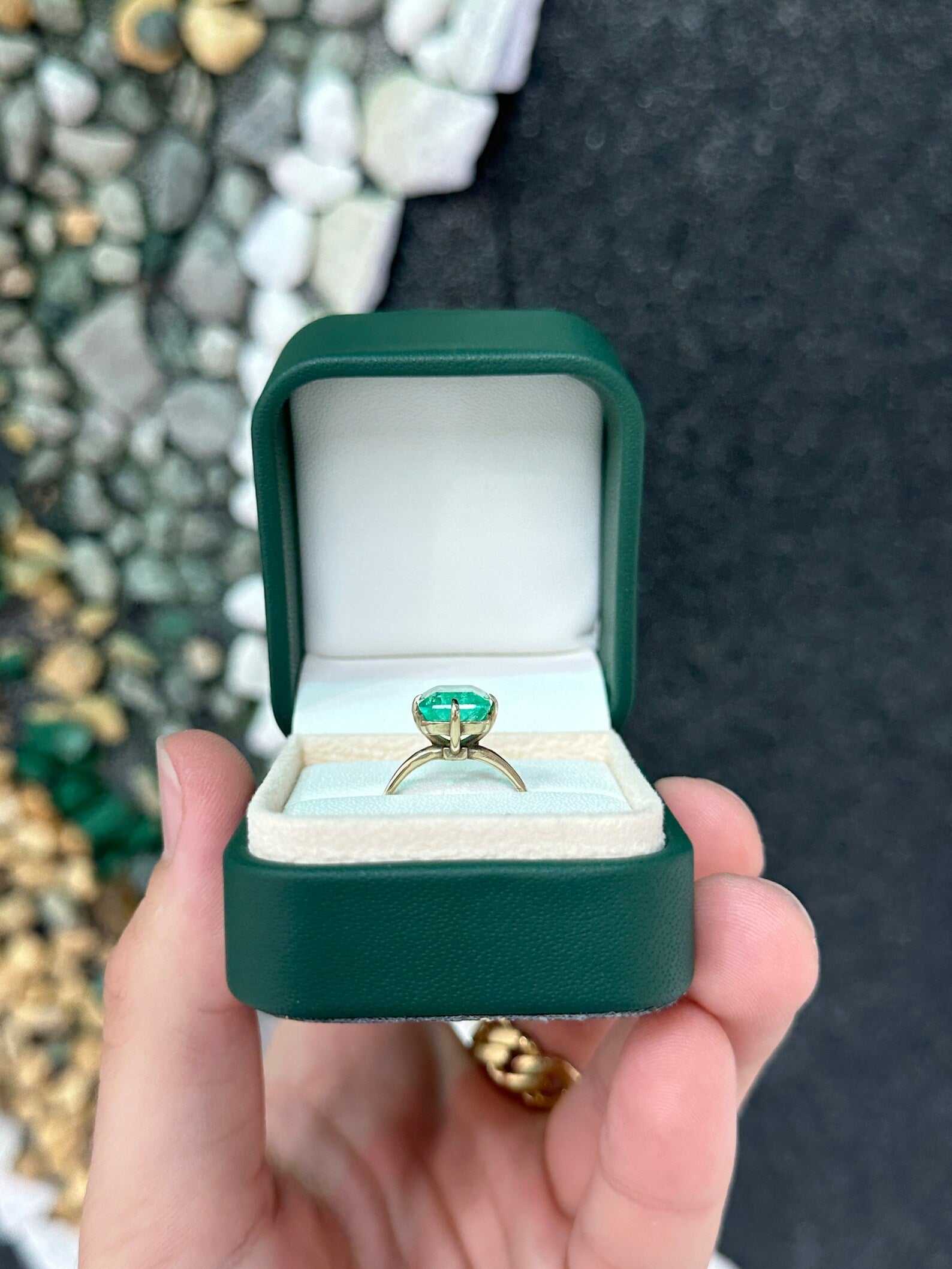 3.50 Carat Colombian Emerald Solitaire Engagement Ring 14K