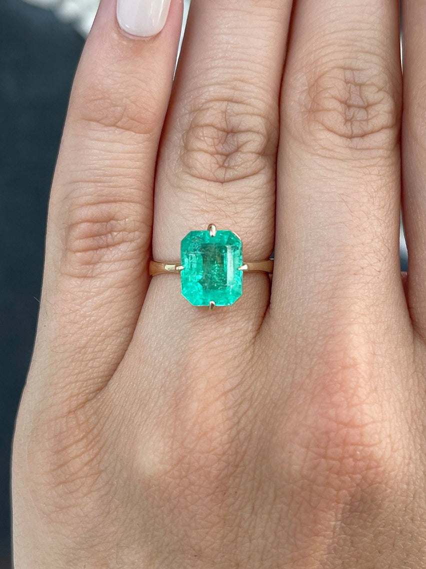 3.50 Carat Colombian Emerald Solitaire Engagement Ring 14K