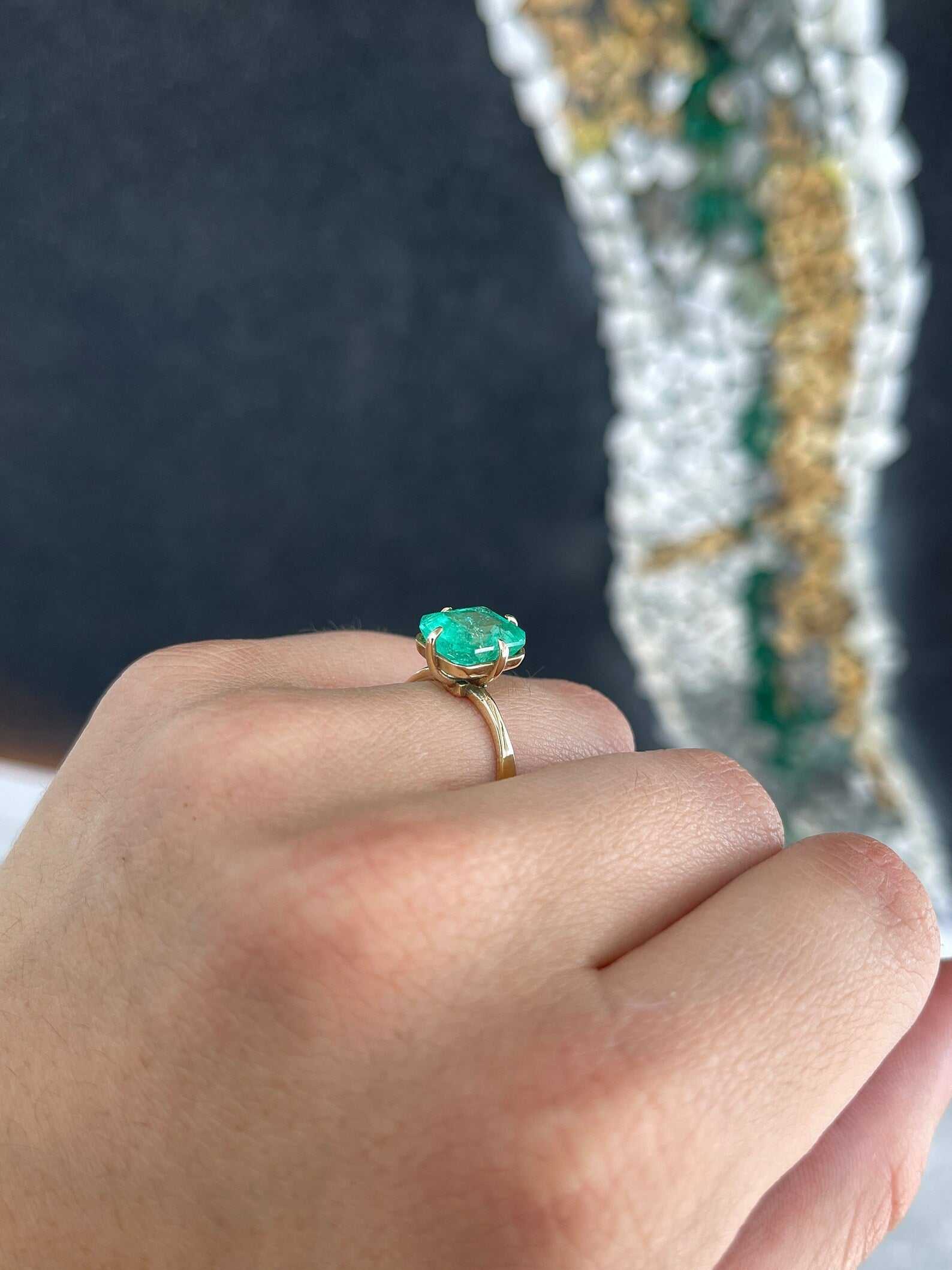 3.50 Carat Colombian Emerald Solitaire Engagement Ring 14K