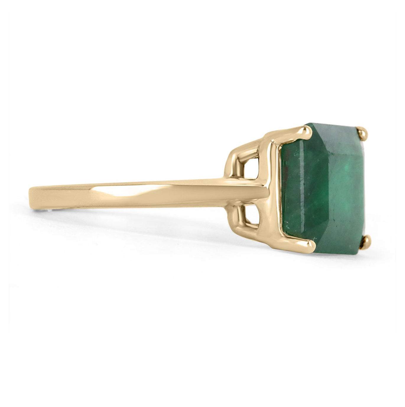 4.79 Carat Dark Green Natural Emerald Solitaire East to West Ring Yellow Gold 14K