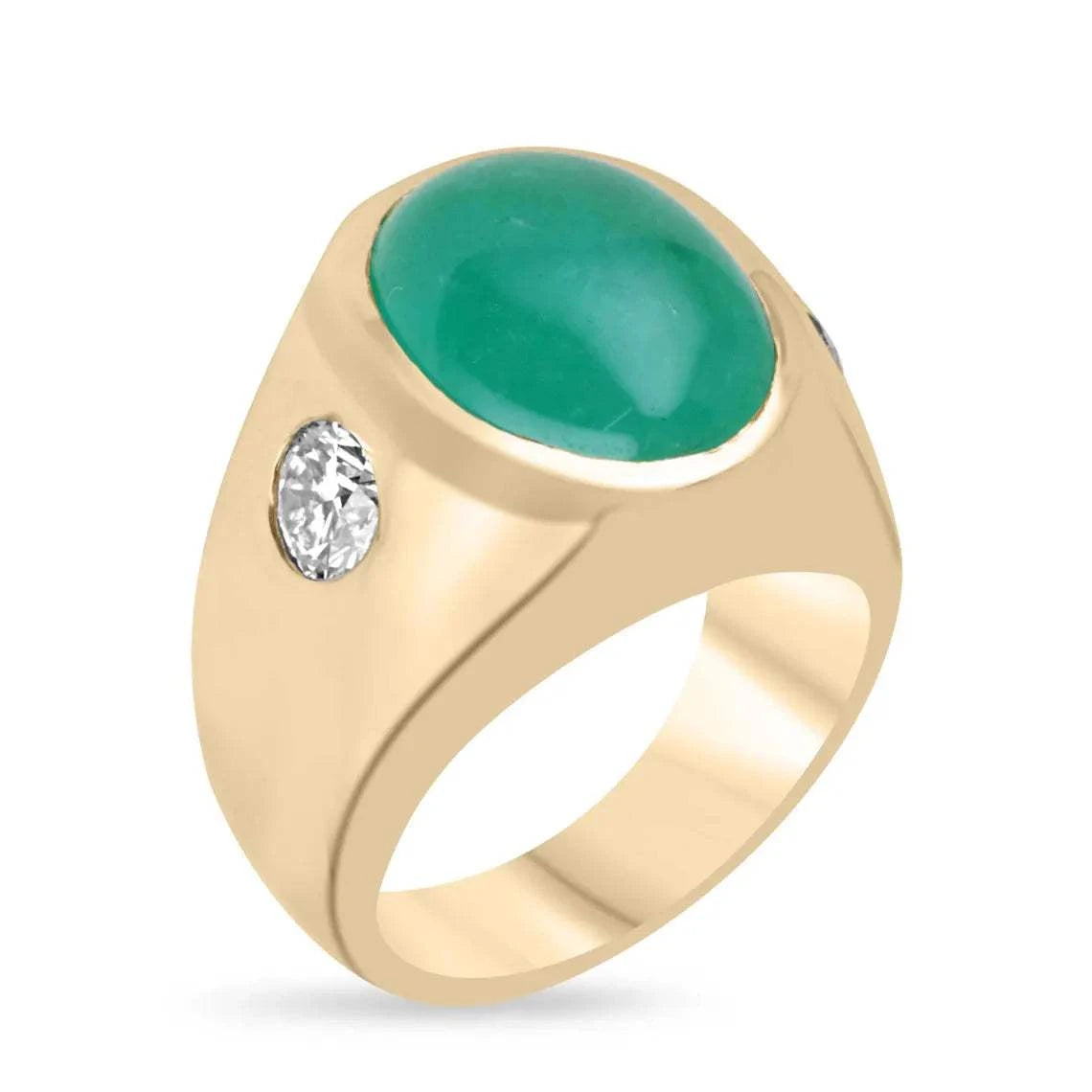 6.49 Carat Emerald Cabochon Three Stone Ring Features Diamond Accents