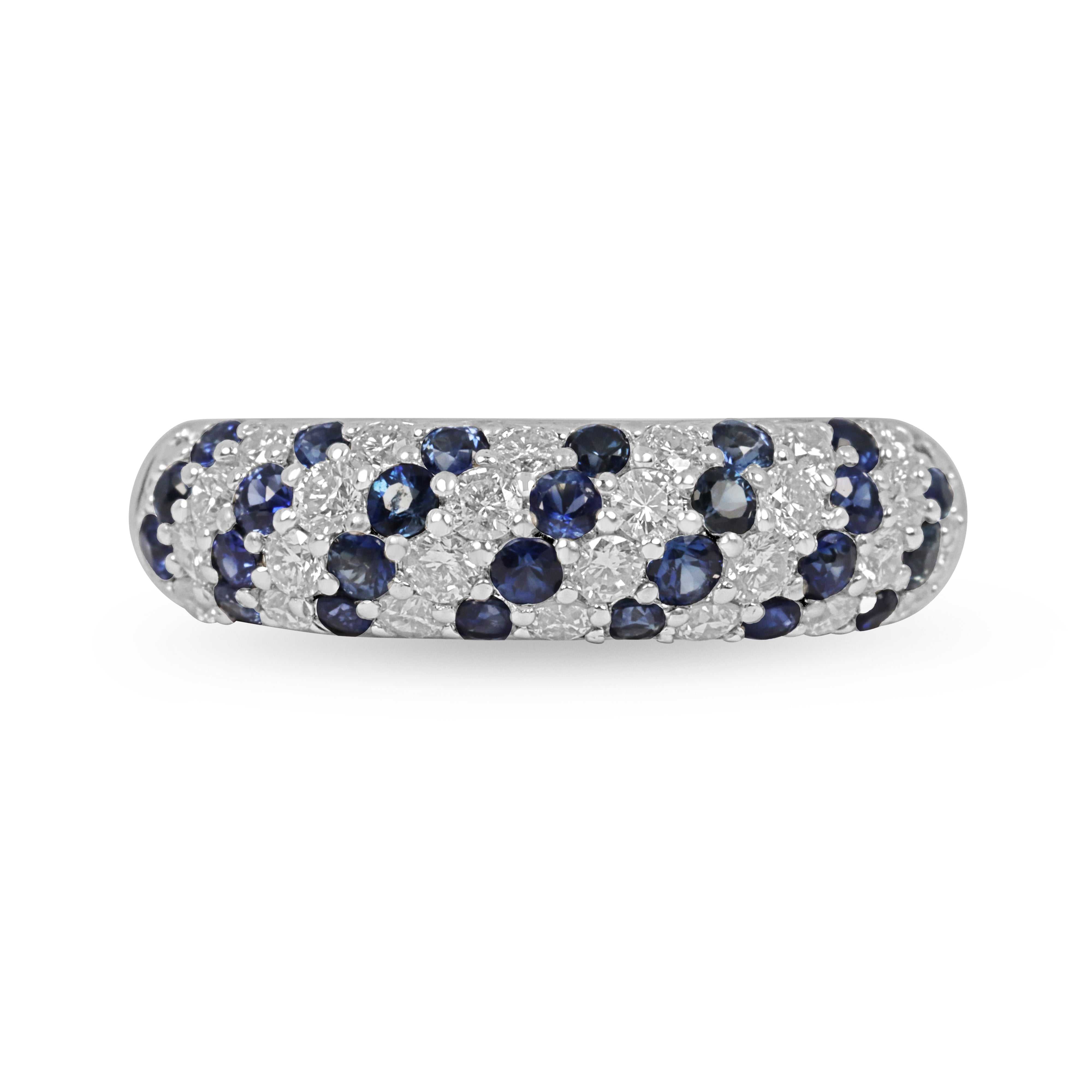 0.90tcw round blue sapphire and white diamond cluster band ring in 14K white gold