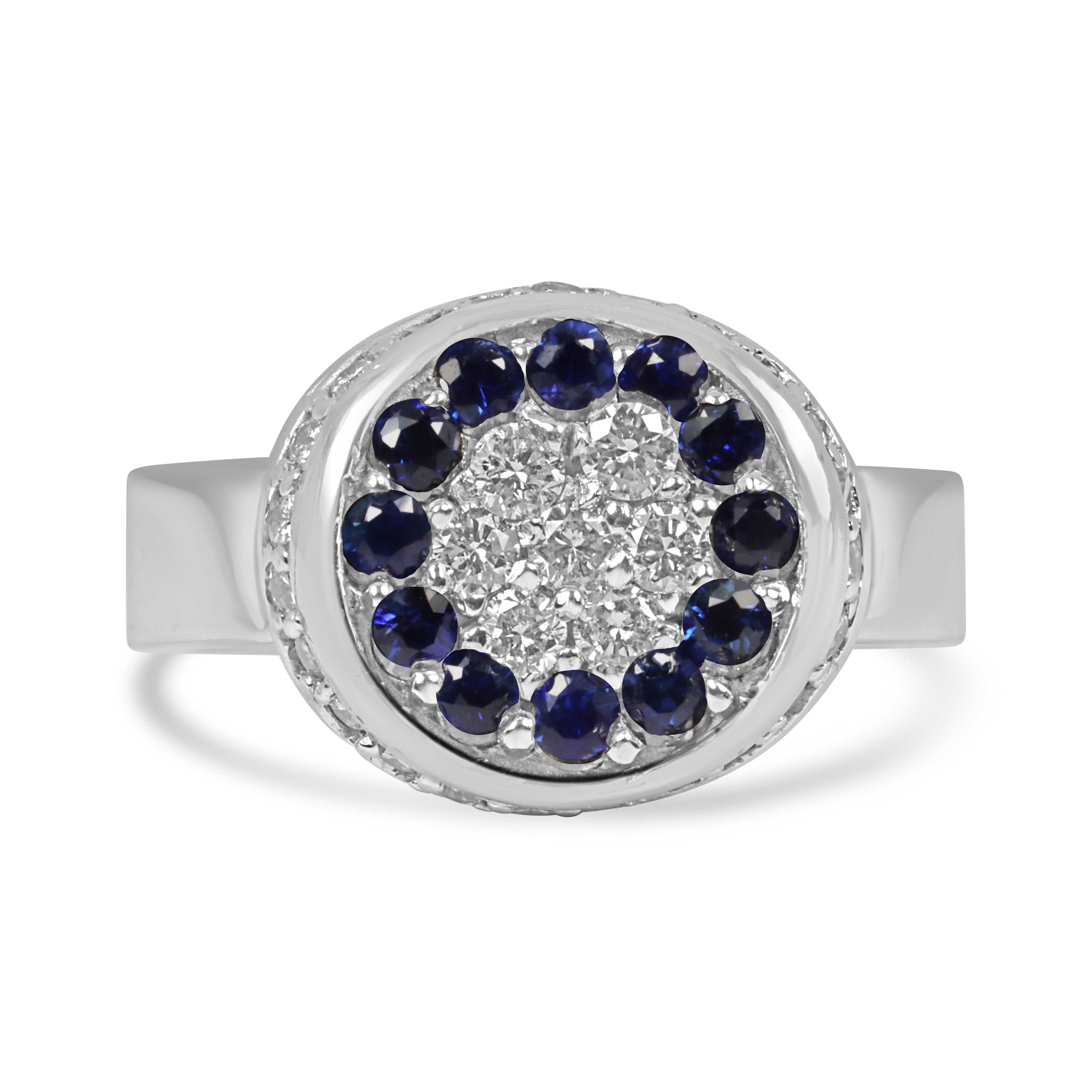 1.25tcw AAA+ natural blue sapphire and diamond cluster ring in 14K white gold