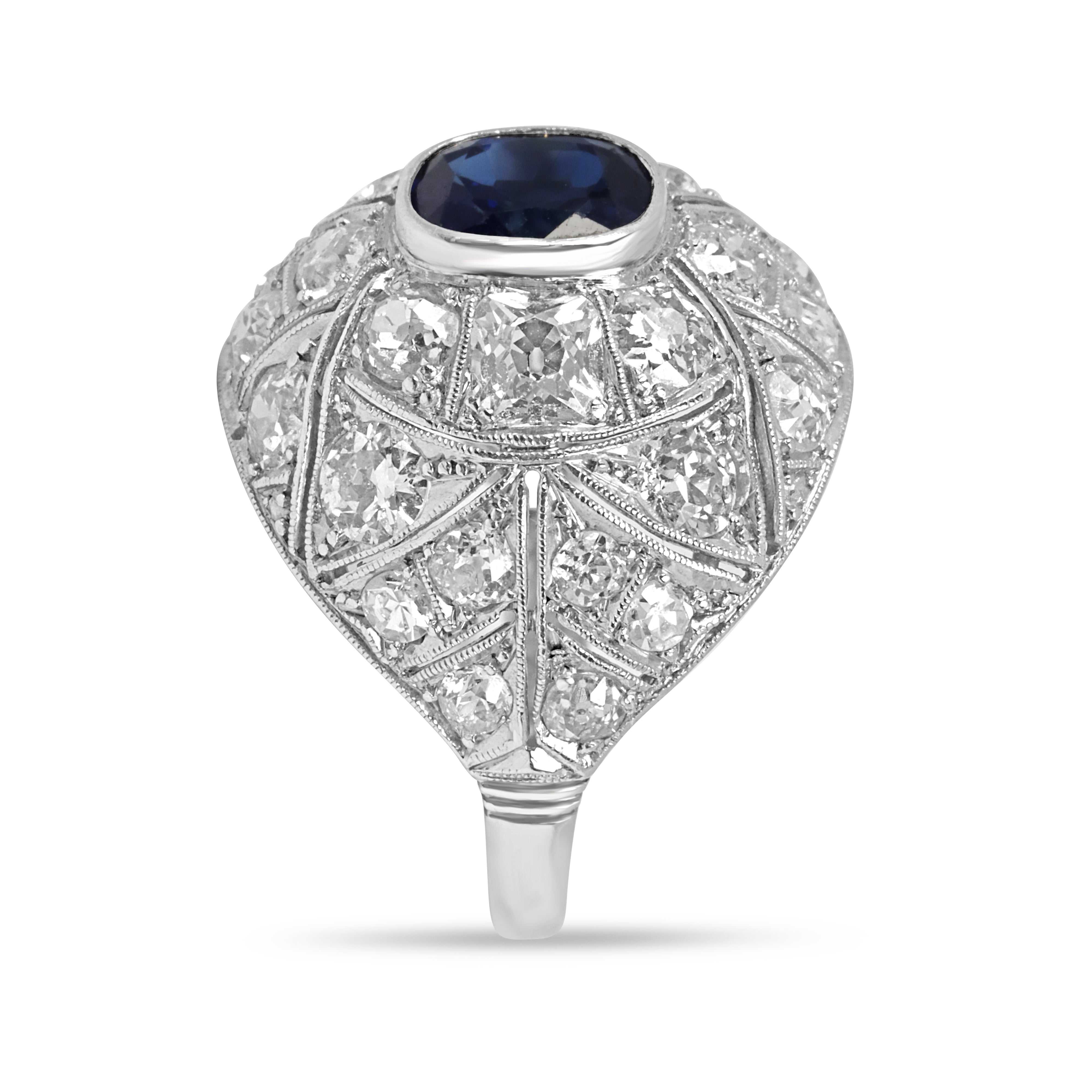 4.60tcw 18K Natural Cushion Sapphire & Old European Cut Diamond Cocktail Ring - JR Colombian Emeralds