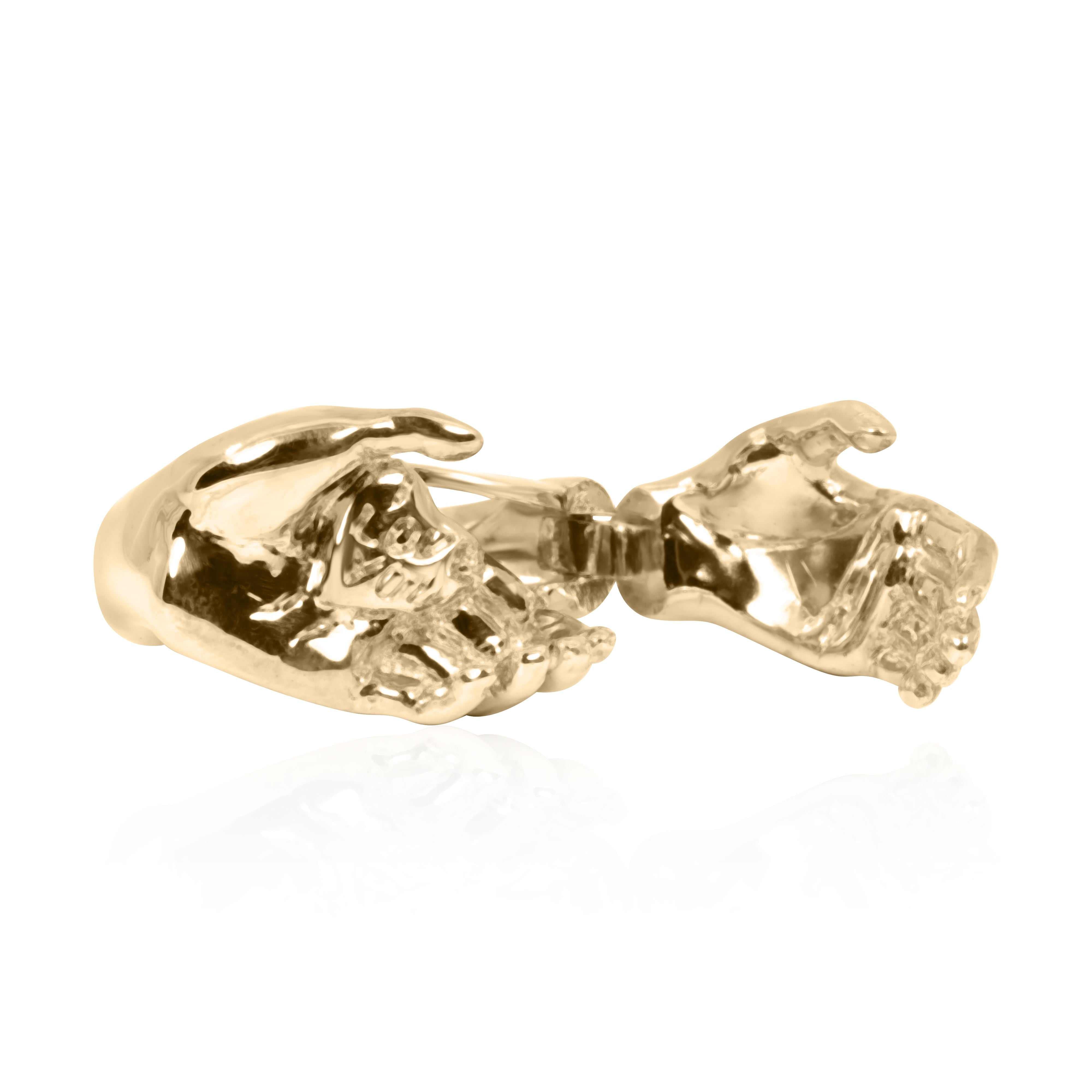 Gold Betrothal - Clasped Hands Over Heart Locket Ring 14K