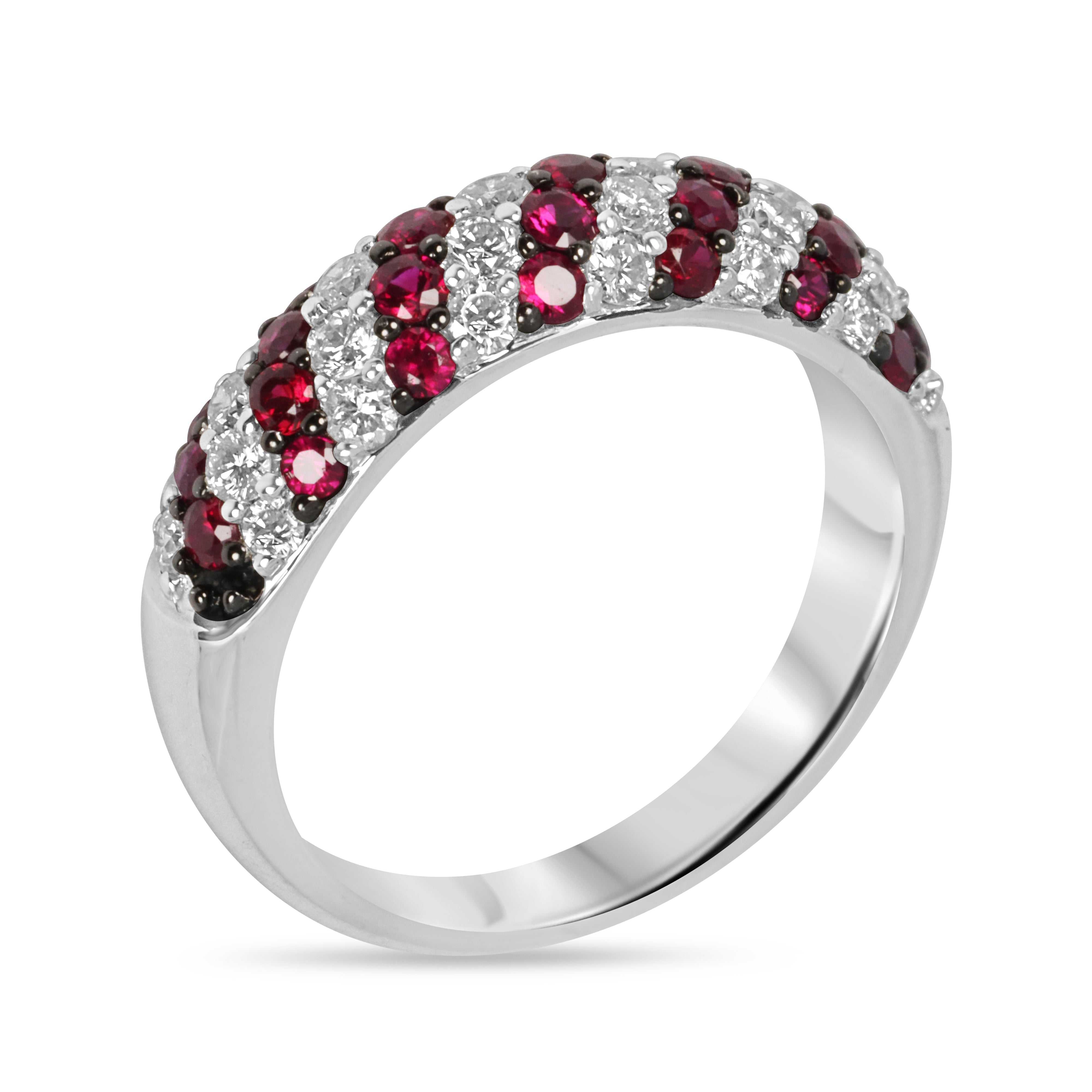 0.90tcw 14K Natural Alternating Ruby & Diamond Band Ring - JR Colombian Emeralds