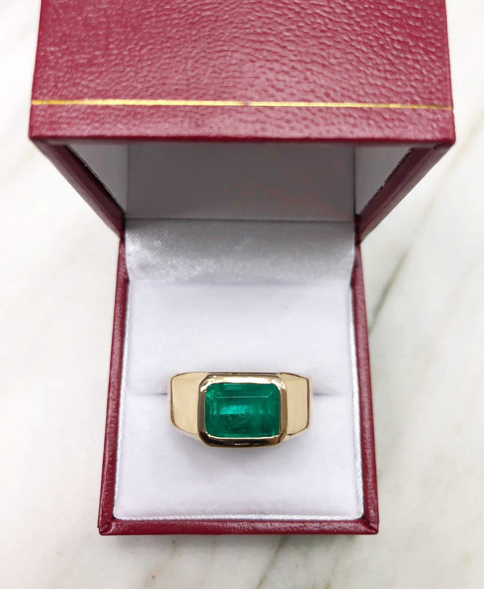 3.20 Carat Large Chunky Men's East to West Emerald Solitaire Ring 18K