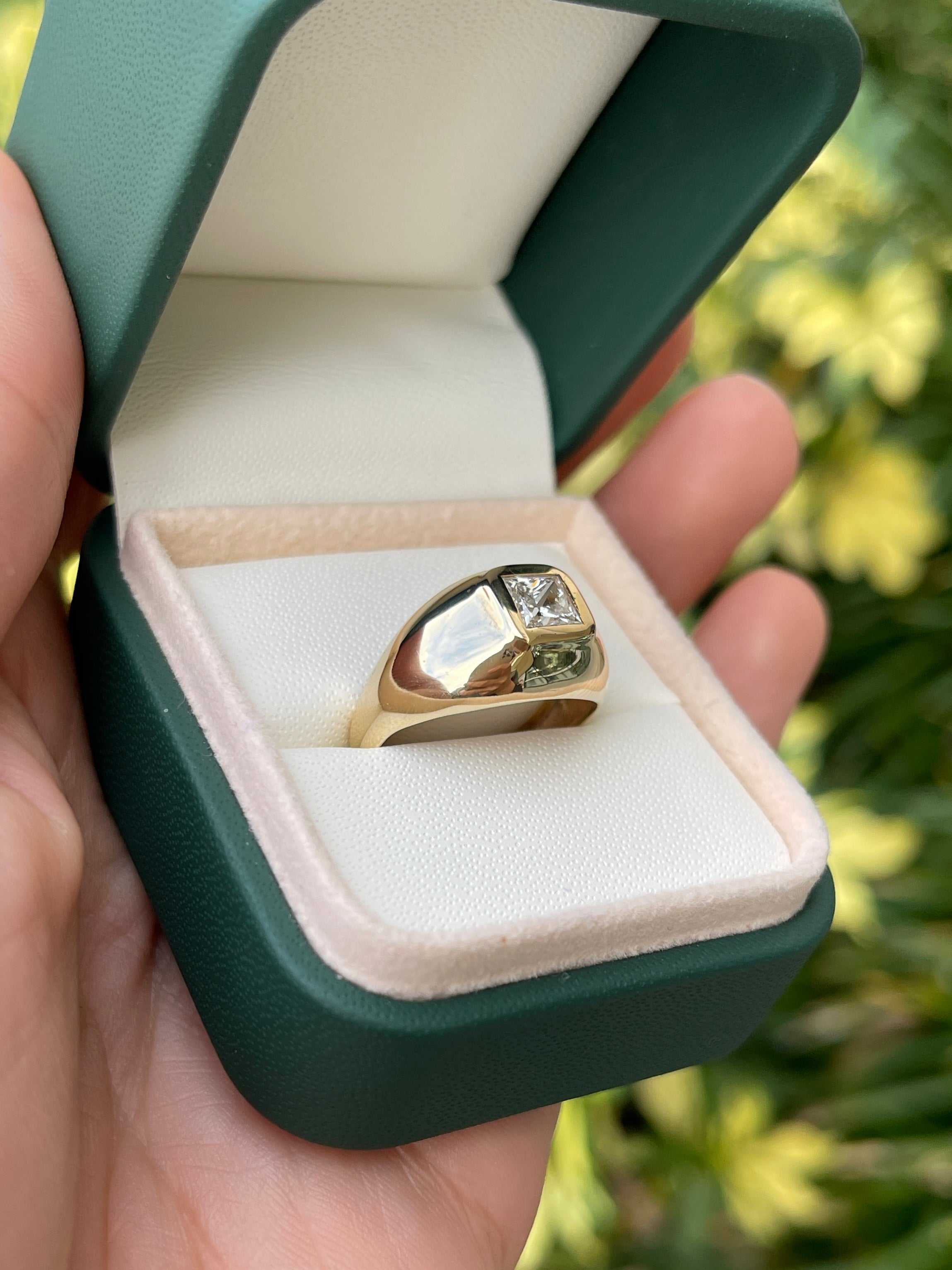 1.08ct 14K Princess Cut Gypsy G Color Diamond Solitaire Ring