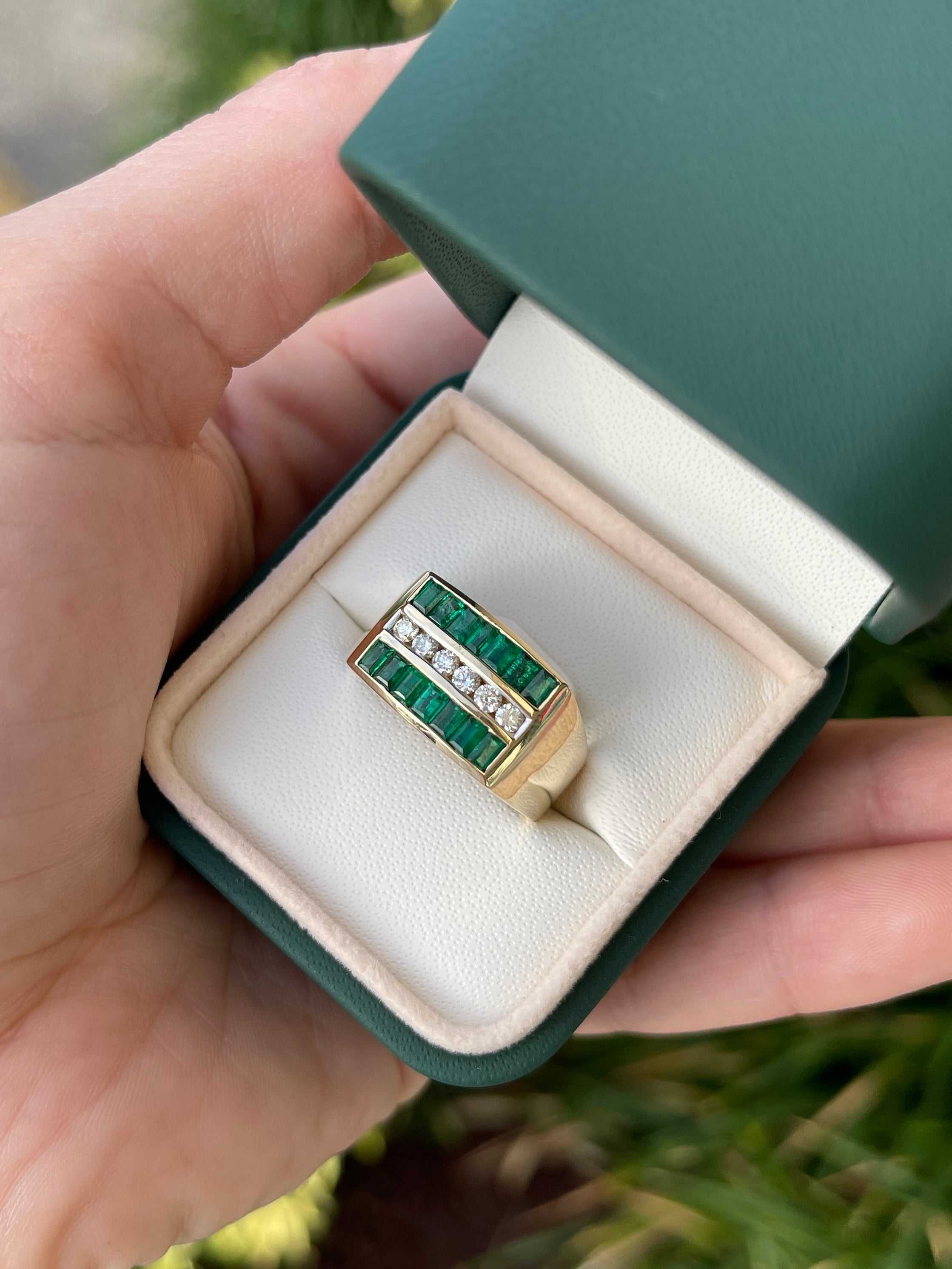 1.84tcw Natural Emerald & Diamond Men's Channel Set Ring 14K - JR Colombian Emeralds