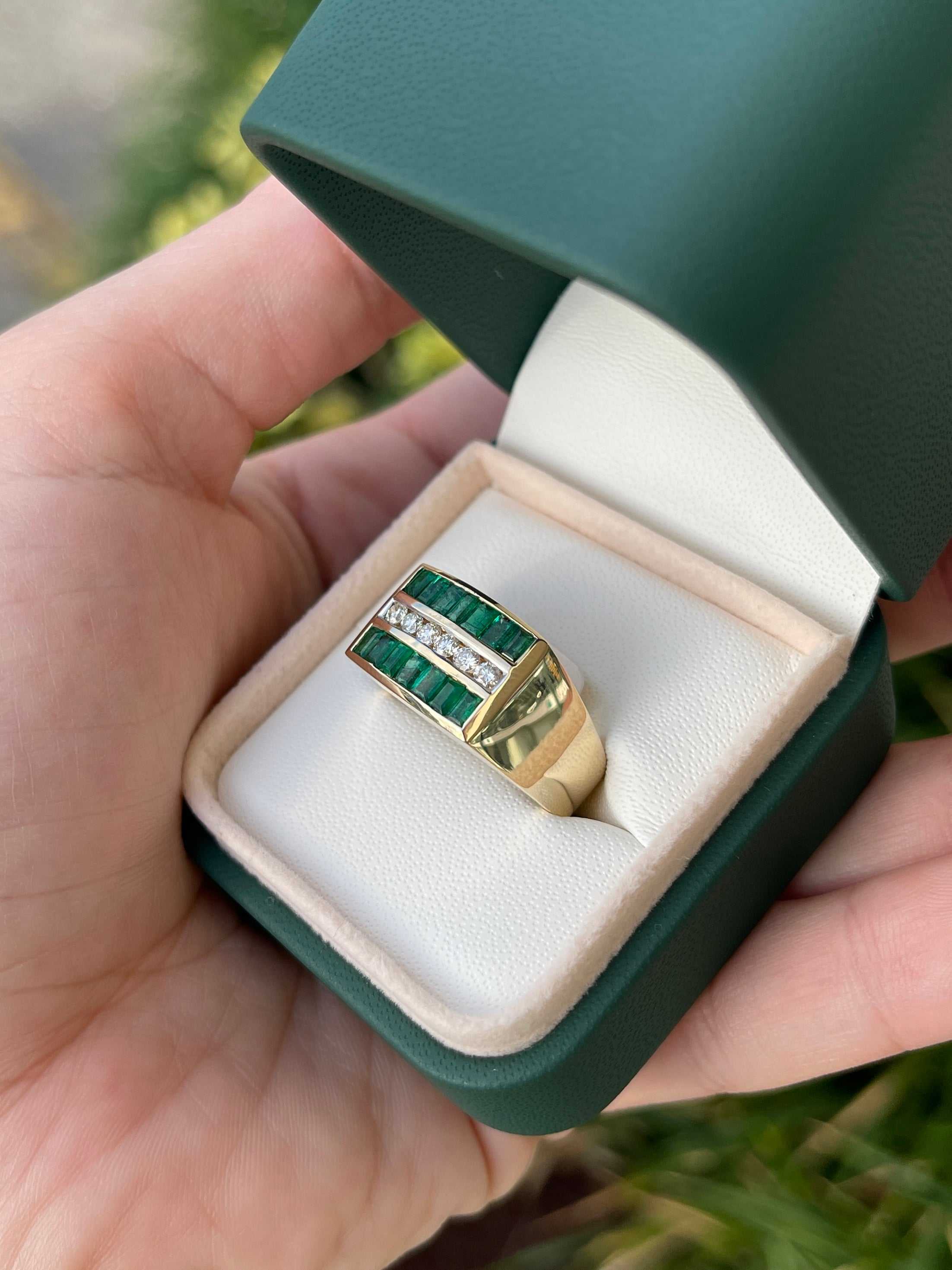 1.84tcw Natural Emerald & Diamond Men's Channel Set Ring 14K - JR Colombian Emeralds