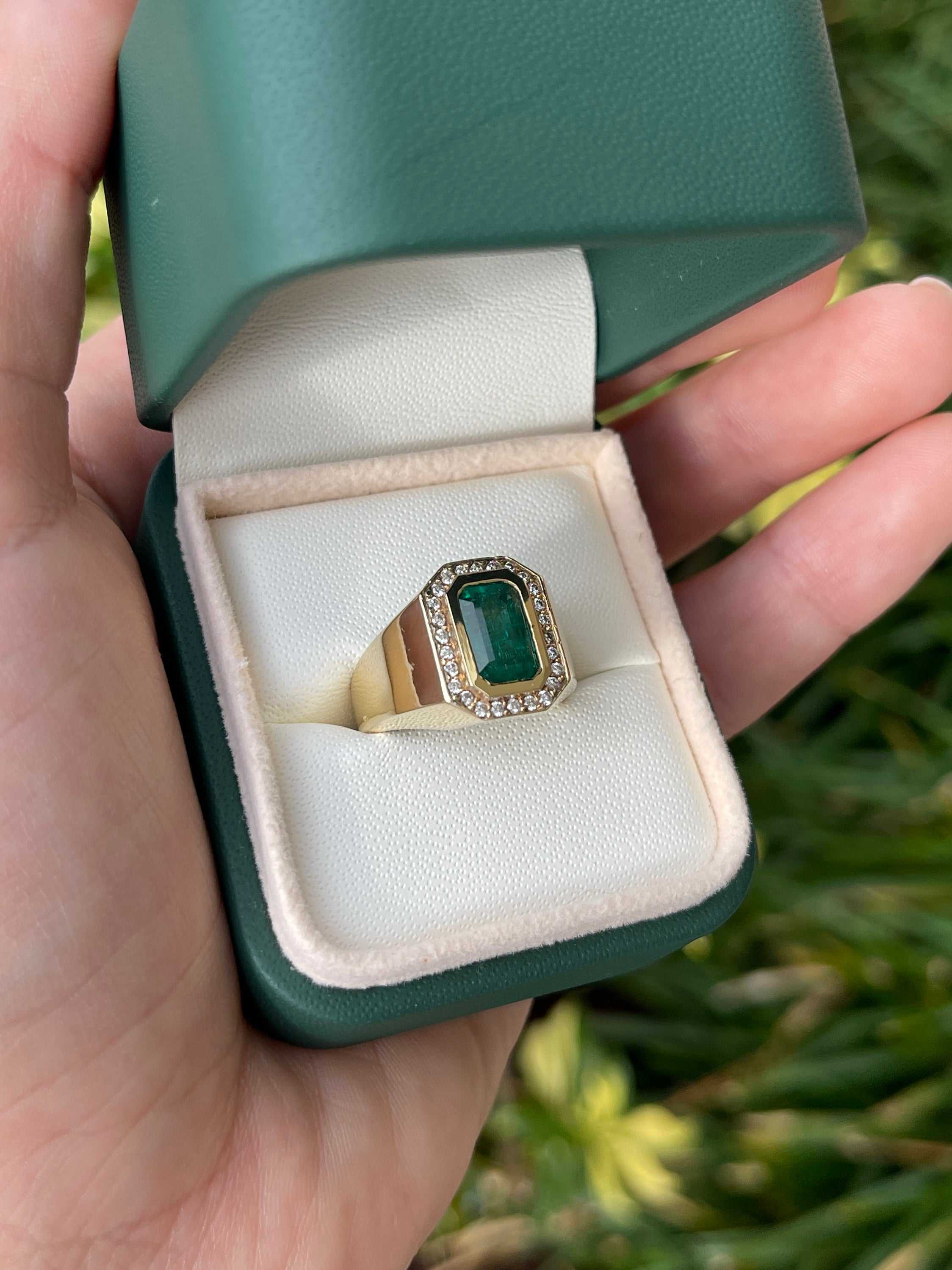 2.80tcw Natural Emerald & Diamond Men's Cocktail Ring 14K - JR Colombian Emeralds