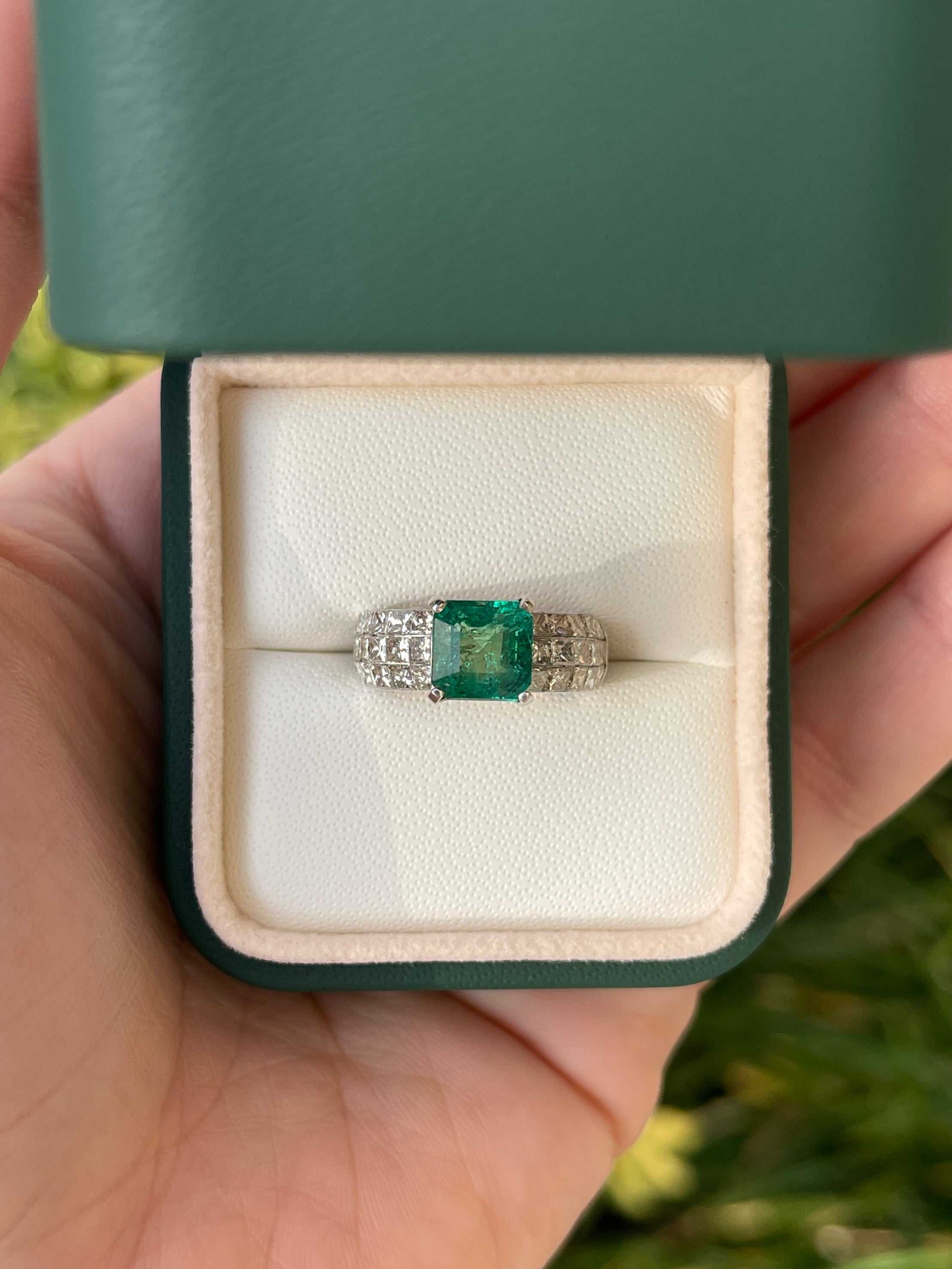 5.40tcw Emerald & Princess Cut Diamond 6mm Wide Band 18K - JR Colombian Emeralds