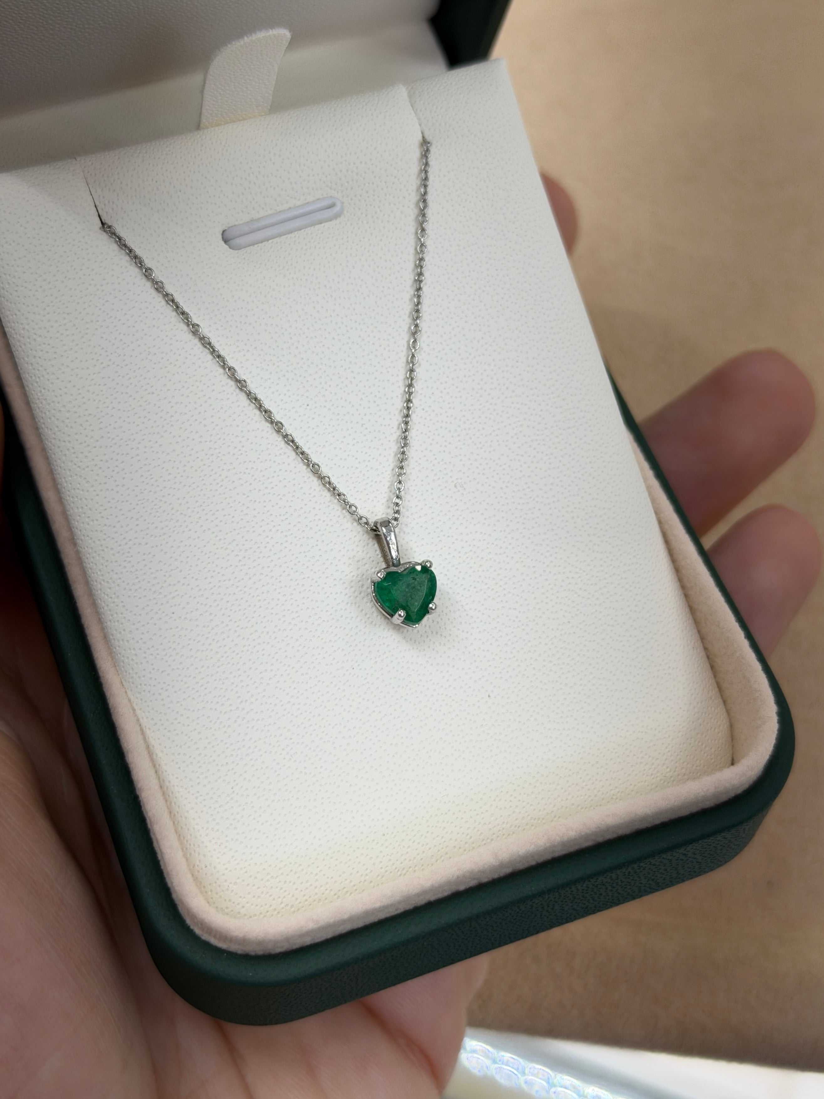0.90 Carat Heart Cut Dark Green Colombian Emerald Pendant 14K - JR Colombian Emeralds