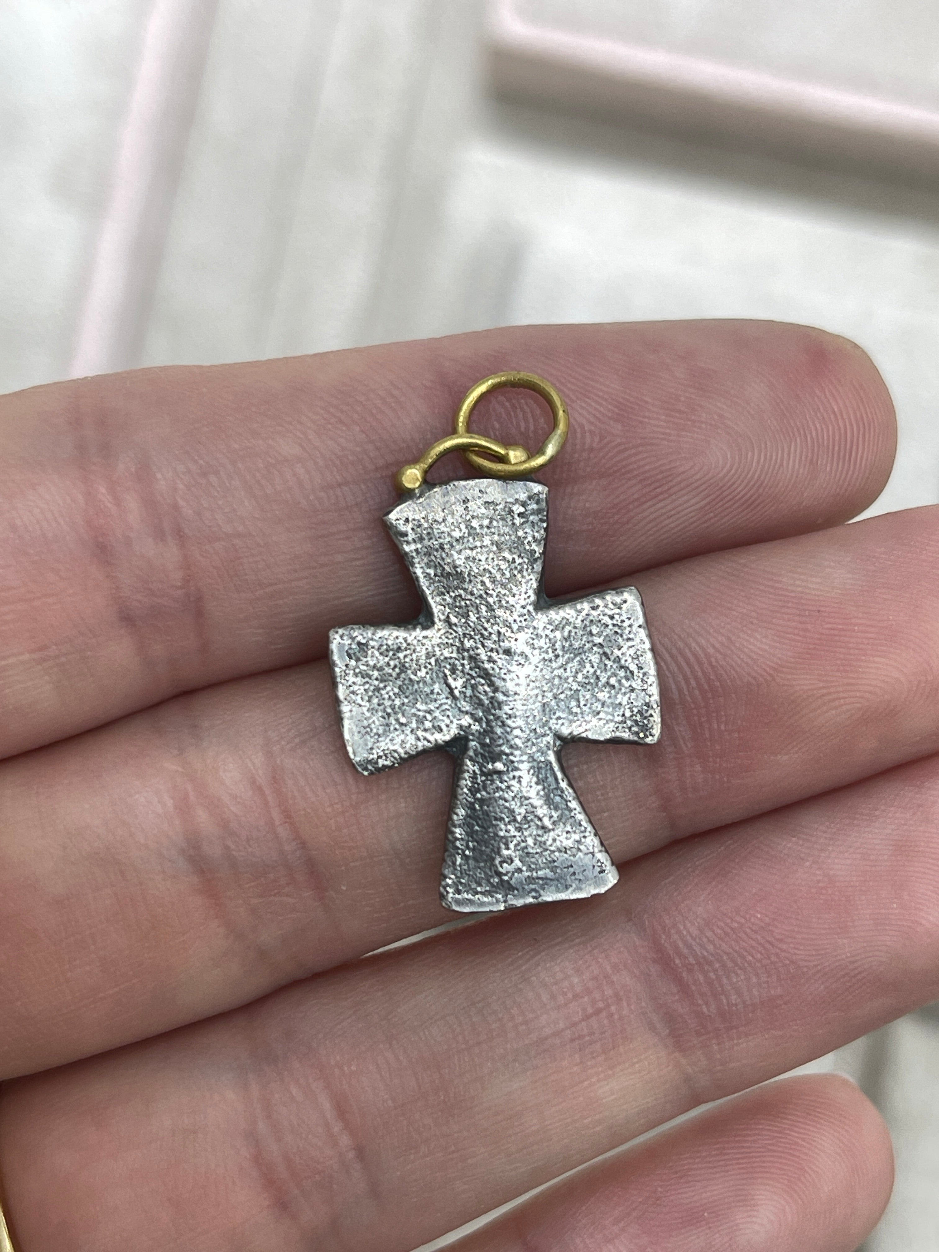 Byzantine 24K Gold & Sterling Silver Emerald Cross Pendant - JR Colombian Emeralds