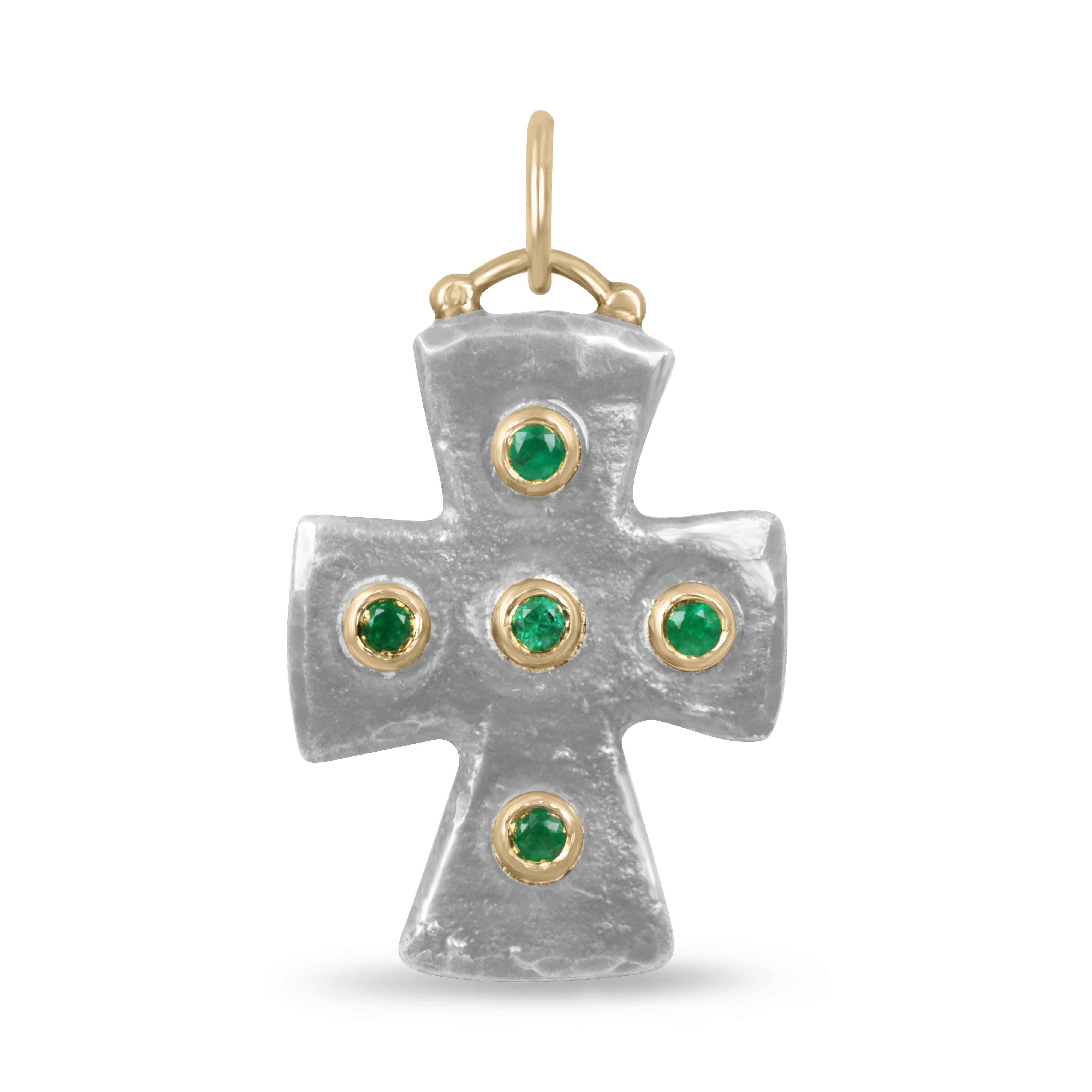 0.18tcw Byzantine 24K Gold & Sterling Silver Emerald Cross Pendant - JR Colombian Emeralds