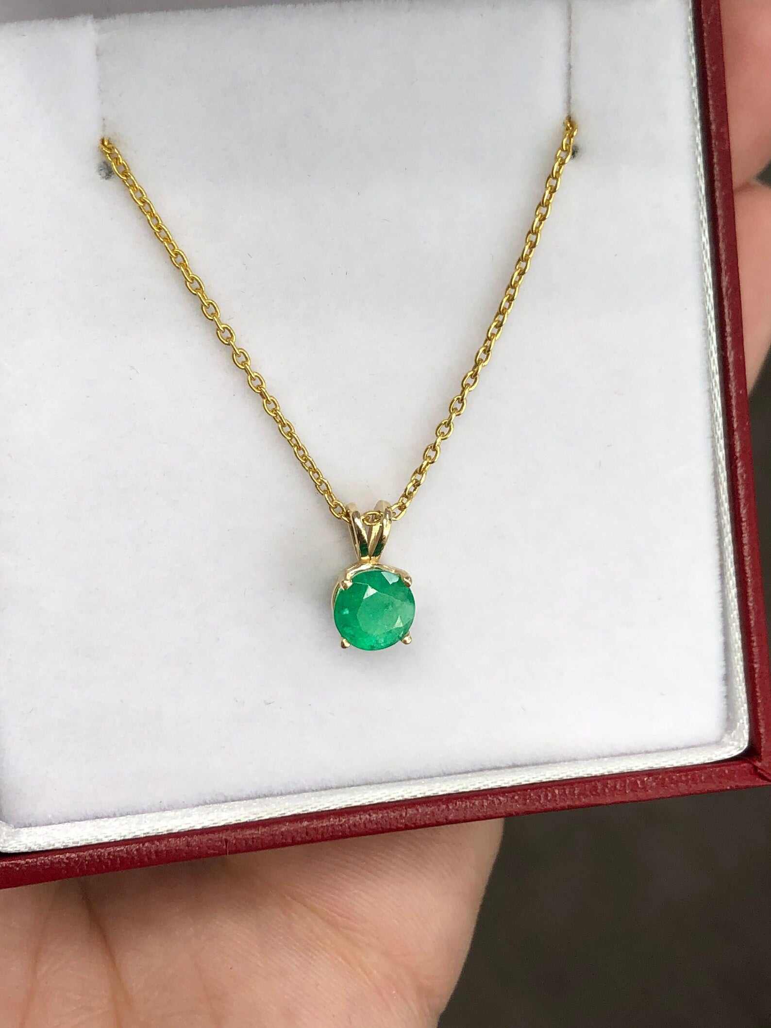 0.90 Carat Round Emerald Solitaire Double Bail Pendant 14K